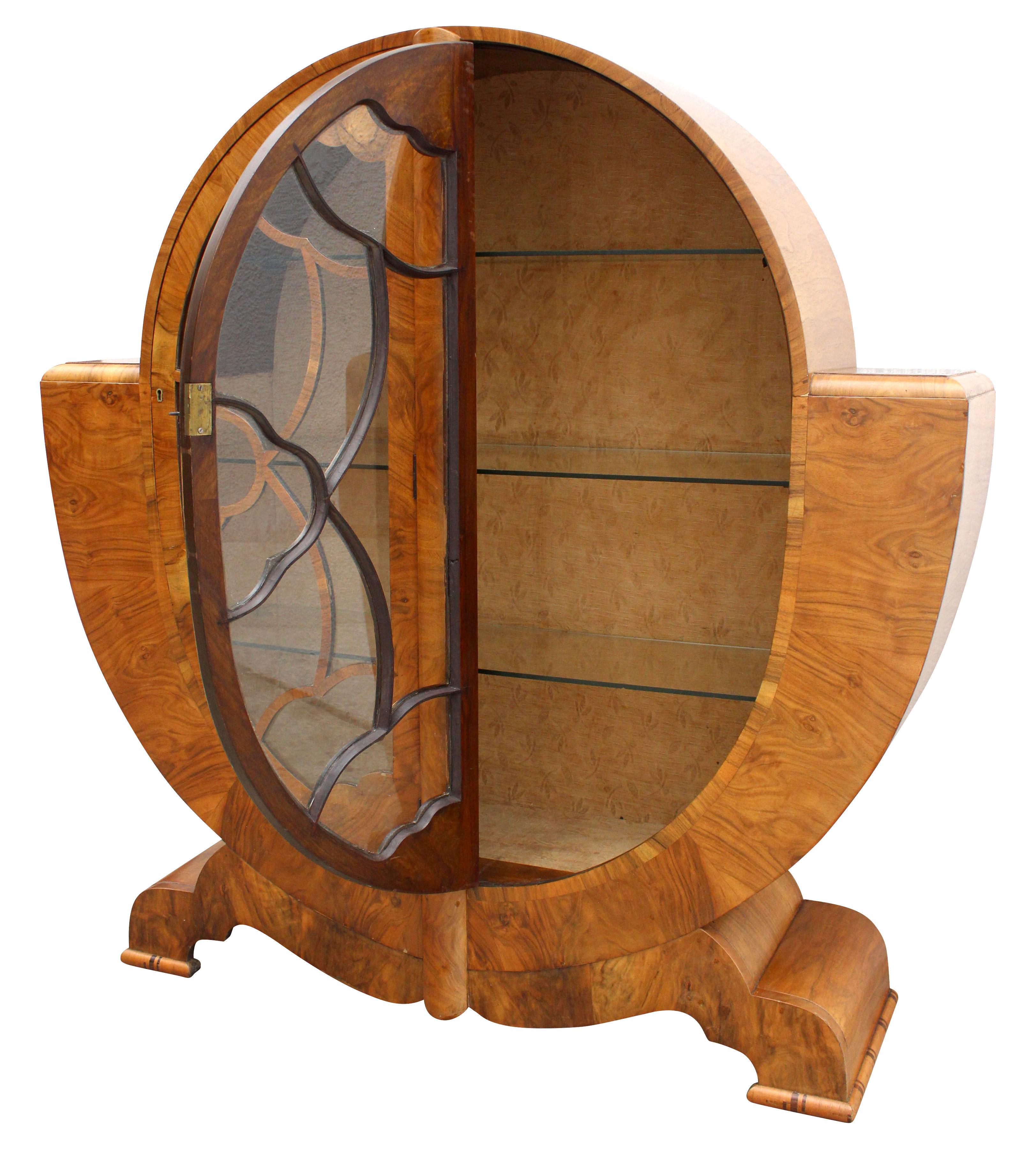 Art Deco Display Cabinet in Walnut, English, c1930s 4