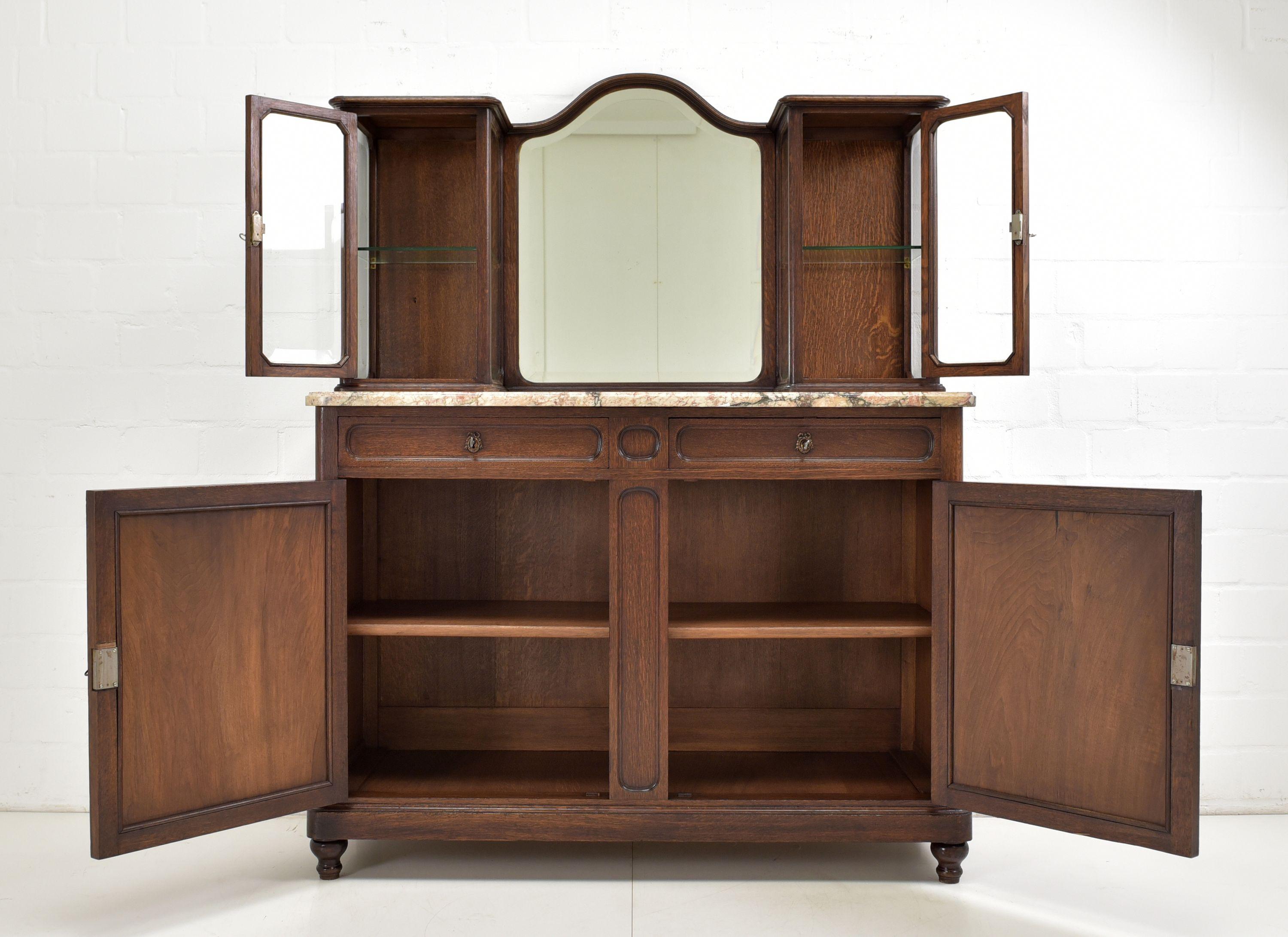 Glazed Art Deco Display Cabinet / Sideboard Buffet in Oak, 1925 For Sale