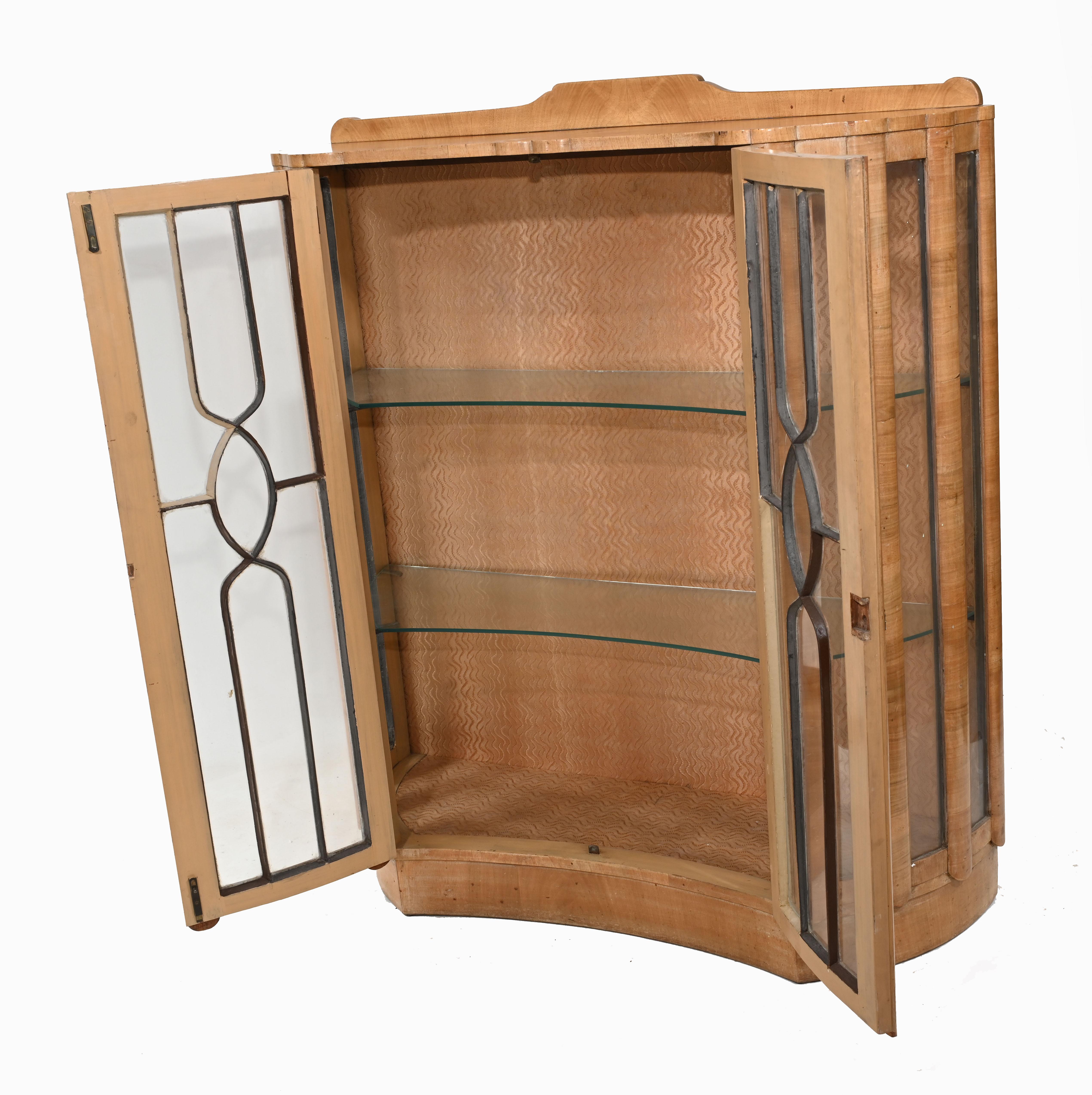 Art Deco Display Cabinet Vintage Satinwood 1920 Furniture In Good Condition In Potters Bar, GB