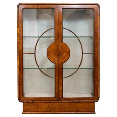 Antique Art Deco Display Cabinet Vitrine in Figured Walnut, English, ca. 1925