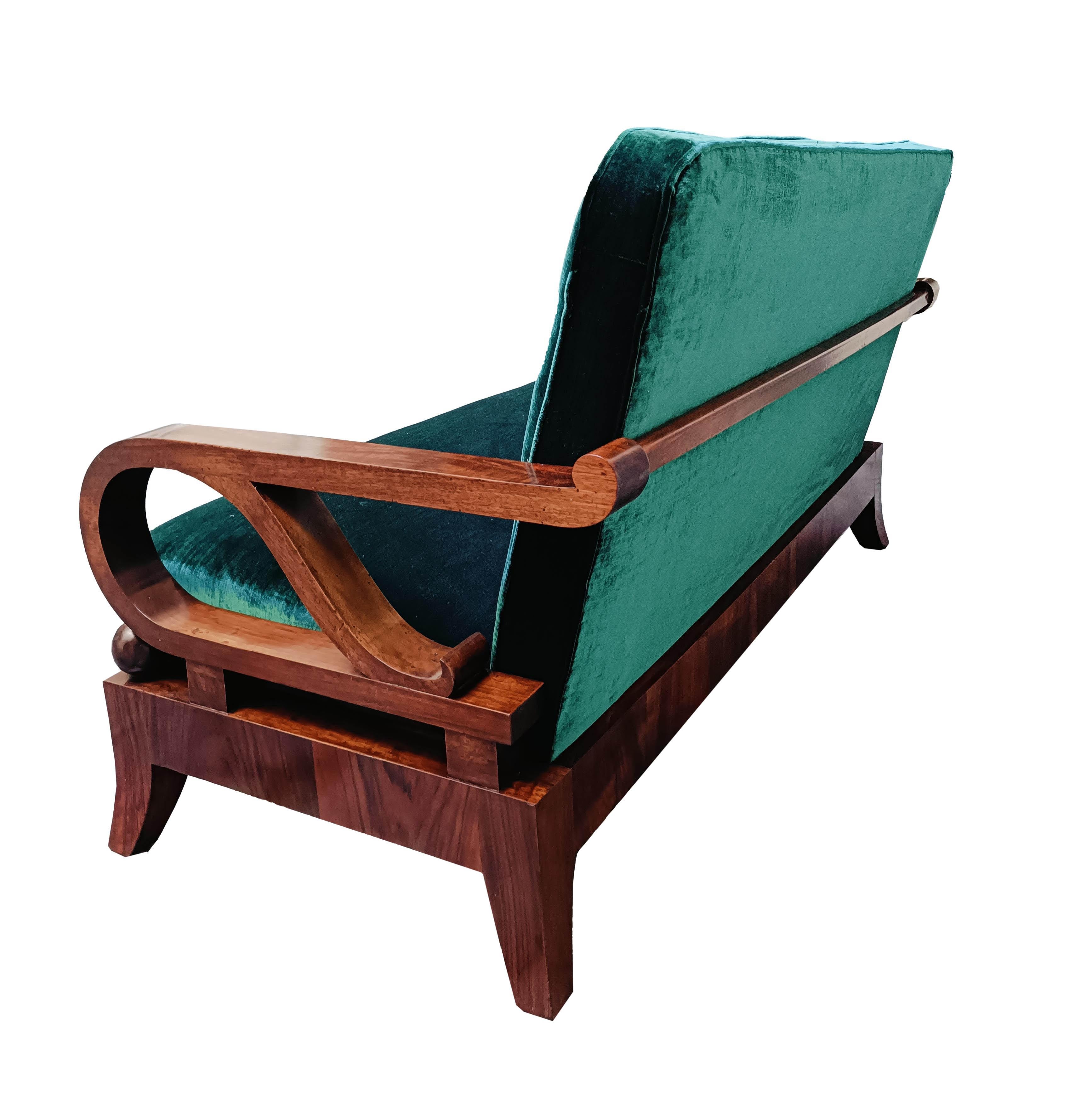 Art Deco' Green Wood and Fabric Sofa, Italika 1940s In Good Condition For Sale In Naples, IT