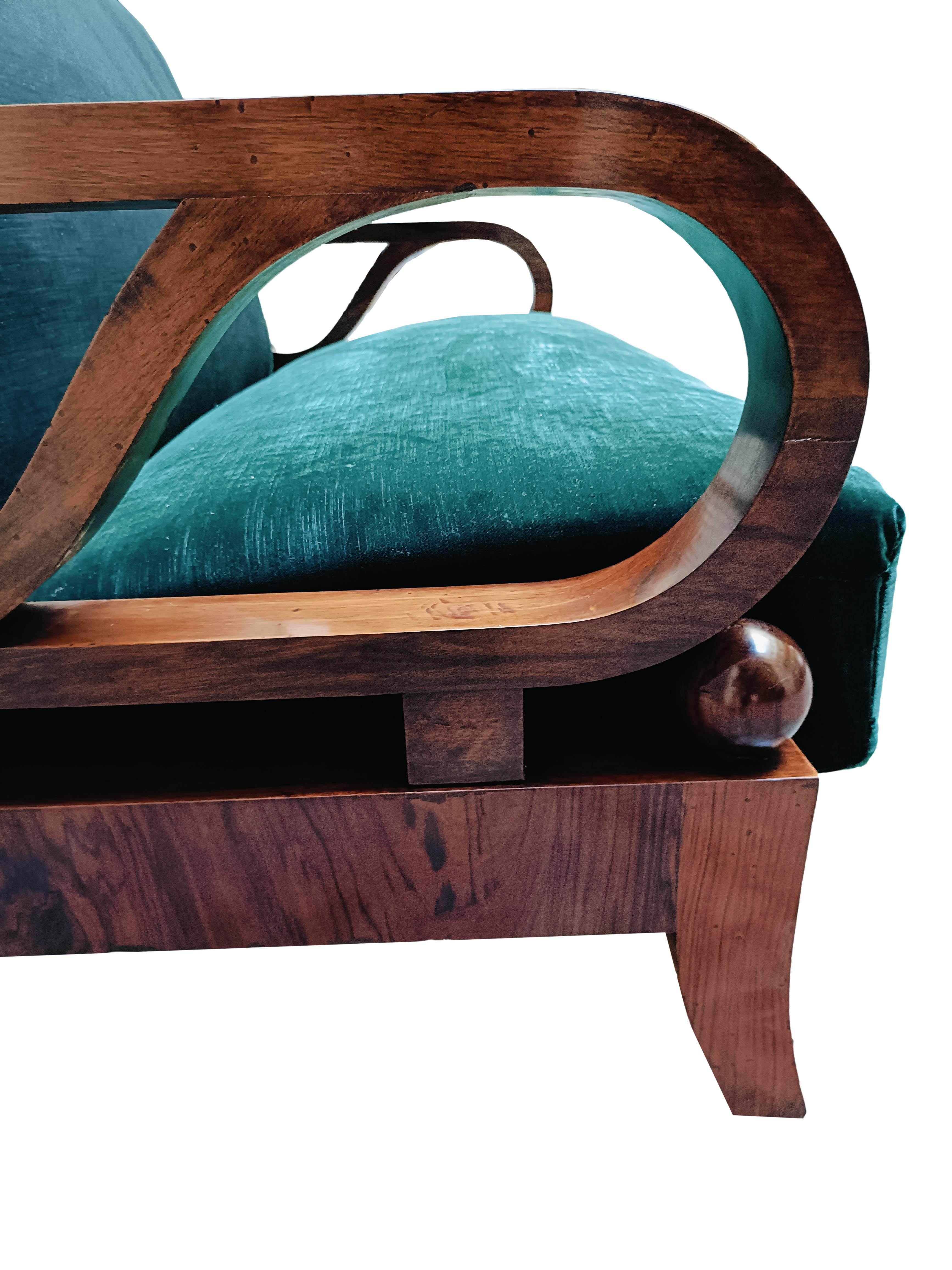 Mid-20th Century Art Deco' Green Wood and Fabric Sofa, Italika 1940s For Sale