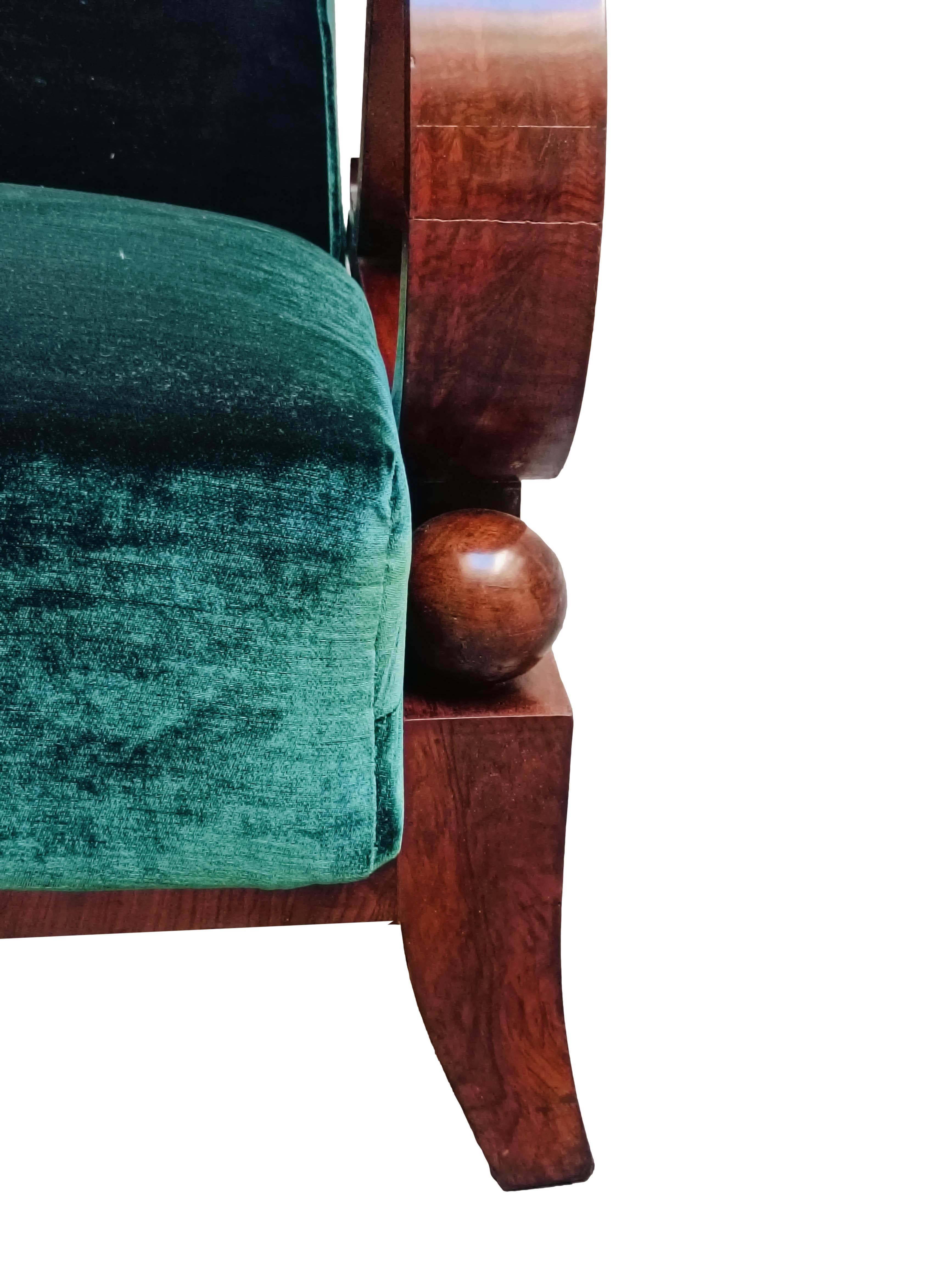 Art Deco' Green Wood and Fabric Sofa, Italika 1940s For Sale 3