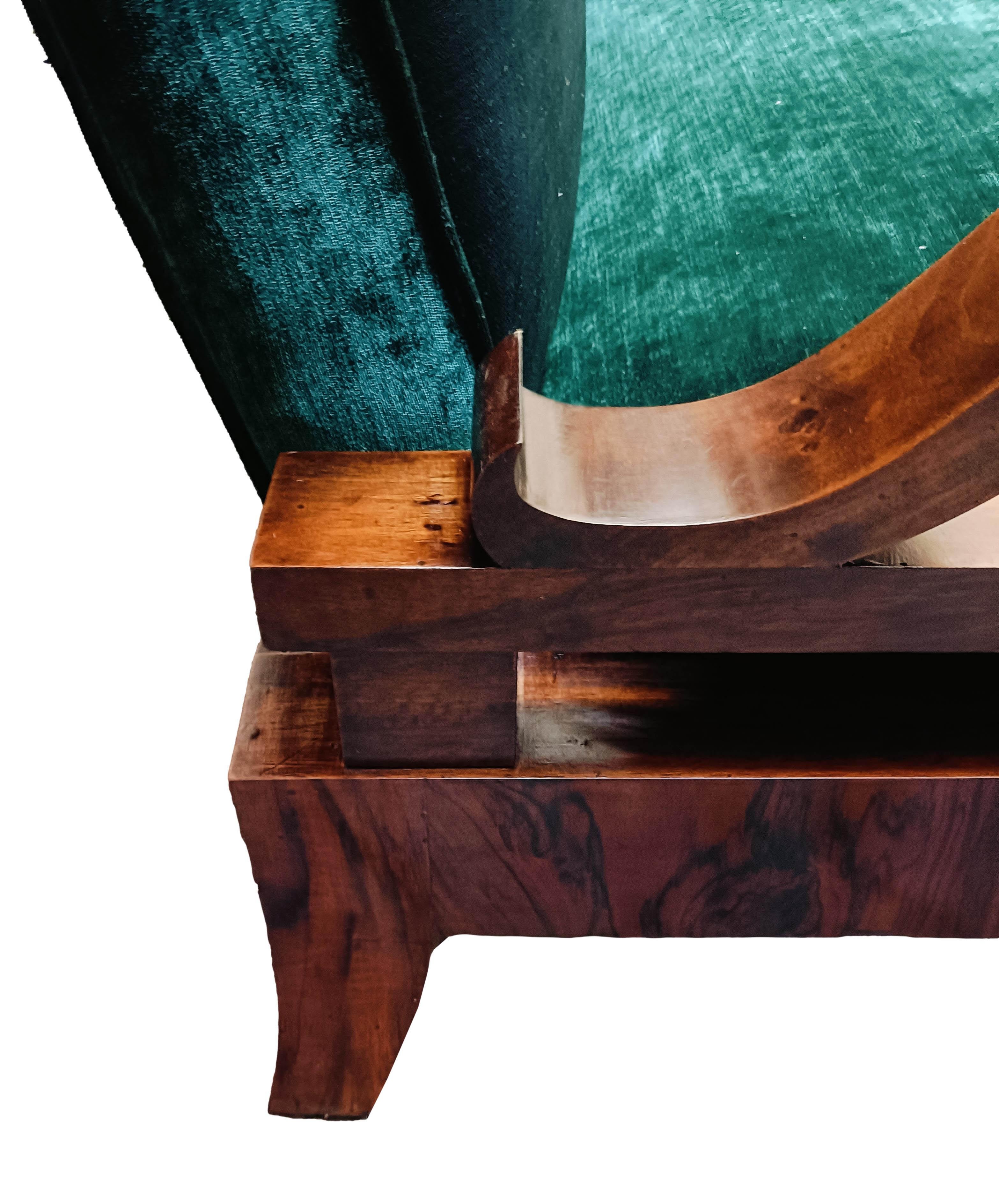 Art Deco' Green Wood and Fabric Sofa, Italika 1940s For Sale 4