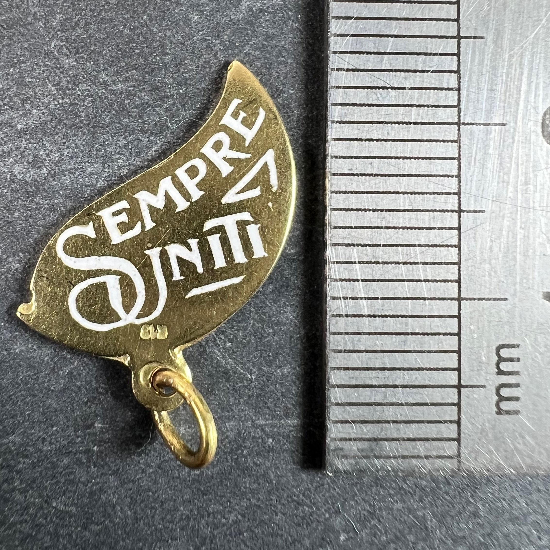 Art Deco Divisi Ma Sempre Unite 18K Gelbgold Emaille-Anhänger im Angebot 4