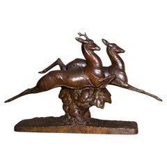 Art Deco Doe and Duck Bronze Sculpture by Andre Vincent Becquerel