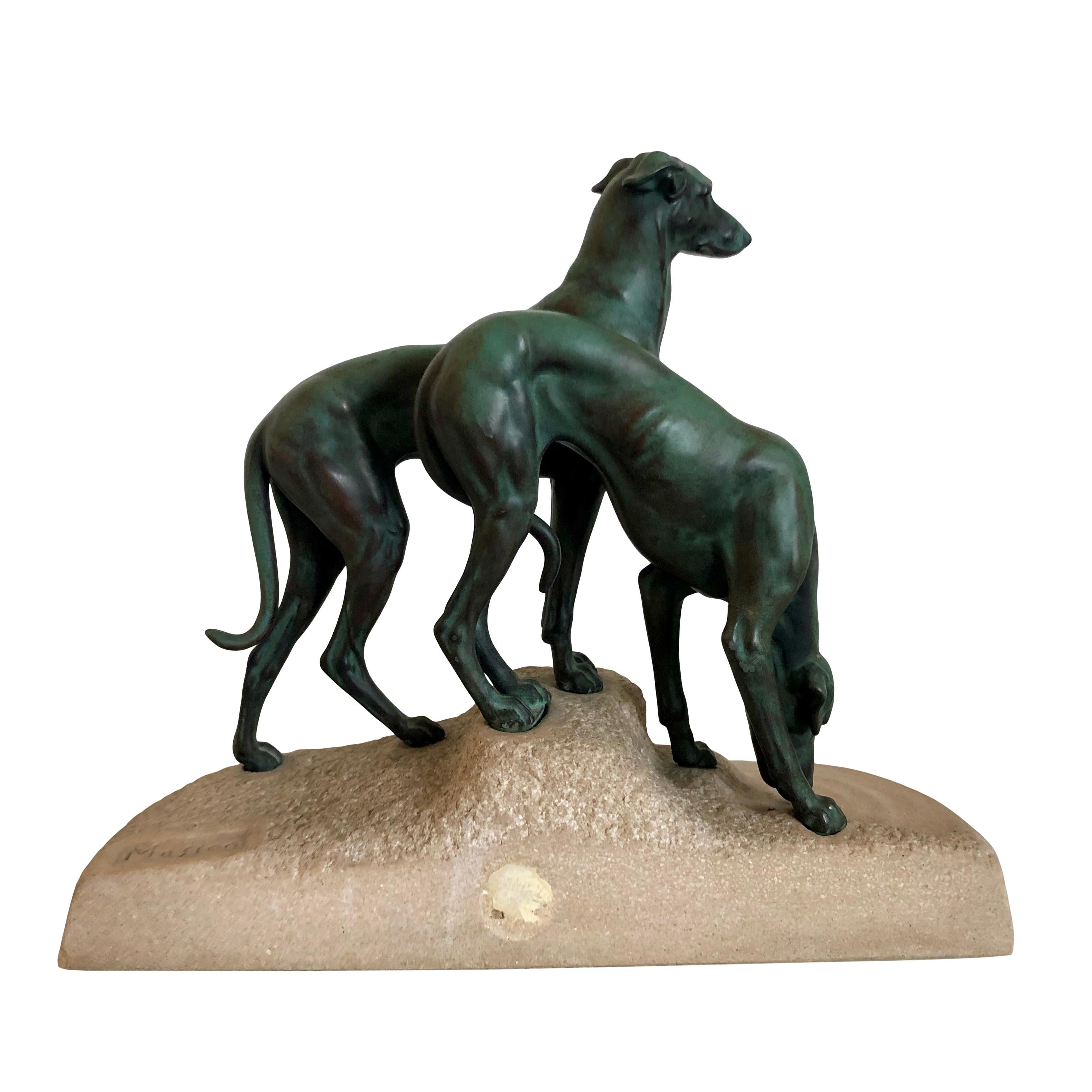 French Art Deco Dog Sculpture Soif Du Desert by Jules Edmond Masson for Max Le Verrier