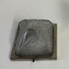 Art Deco Dome Flush Mount, Frosted Glas and Nickeled Metal by Schneider, 1920