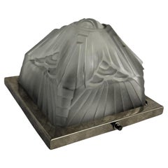 Art Deco Dome Flush Mount, Frosted Glas and Nickeled Metal by Schneider, 1920