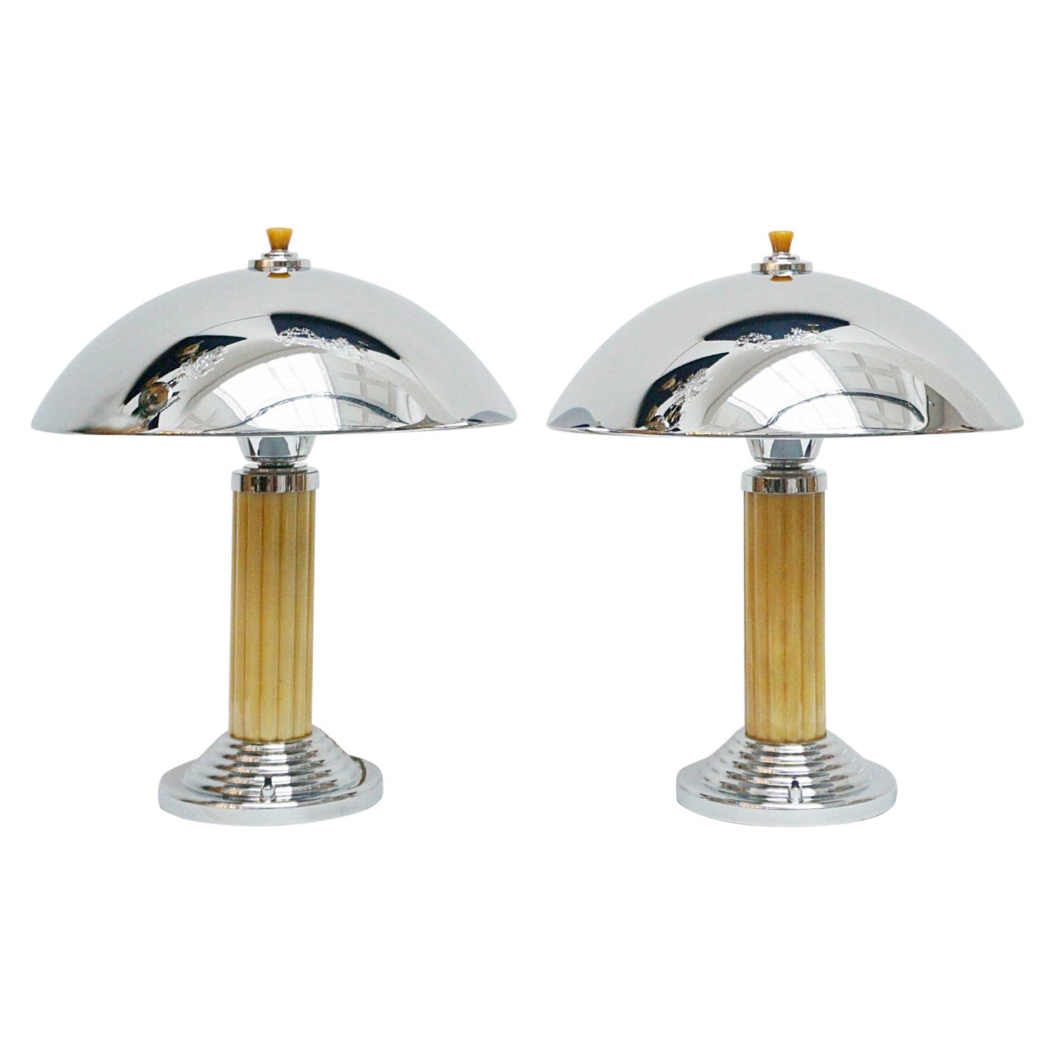 Art Deco Dome Lamps Bakelite and Chromed Metal Vintage Lighting