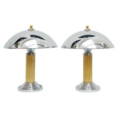 Art Deco Dome Lamps Bakelite and Chromed Metal Vintage Lighting