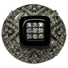 Art Deco Style Dome Ring Onyx White Diamond 18 Karat White Gold Ring