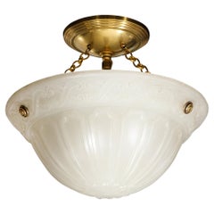Art Deco Domed Milk Glass Pendant with Neoclassical Detailing & Brass Fittings