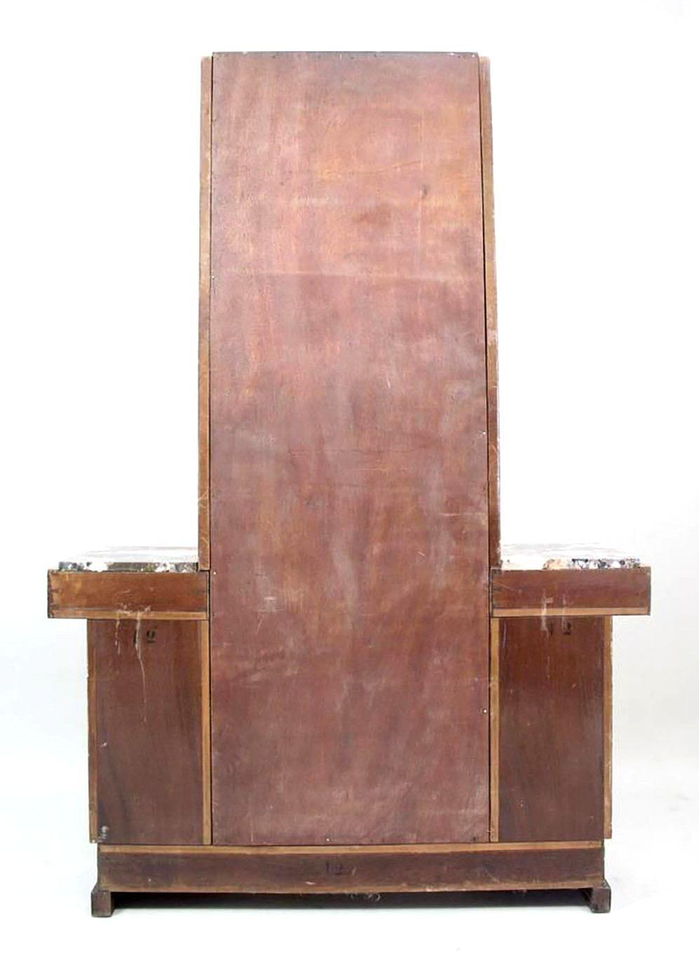 Américain Coiffeuse de style Donald Deskey en bois de palissandre et marbre avec miroir complet en vente