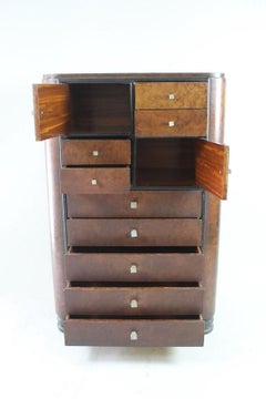 Art Deco Donald Deskey Widdicomb Tall Burl Dresser Chest