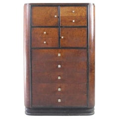 Vintage Art Deco Donald Deskey Widdicomb Tall Burl Dresser Chest