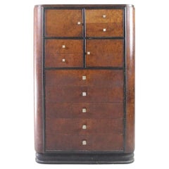 Art Deco Donald Deskey Widdicomb Tall Burl Dresser Chest