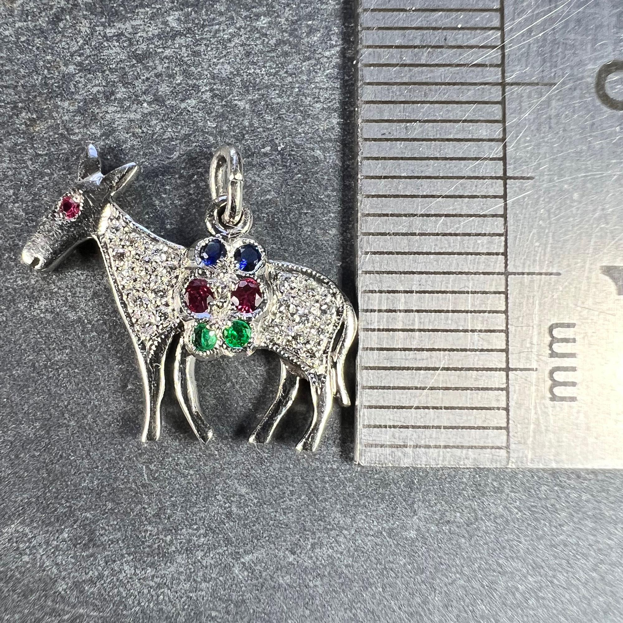 Art Deco Esel Pantolette Pferd Platin Diamant Rubin Saphir Smaragd Charm Anhänger im Angebot 4