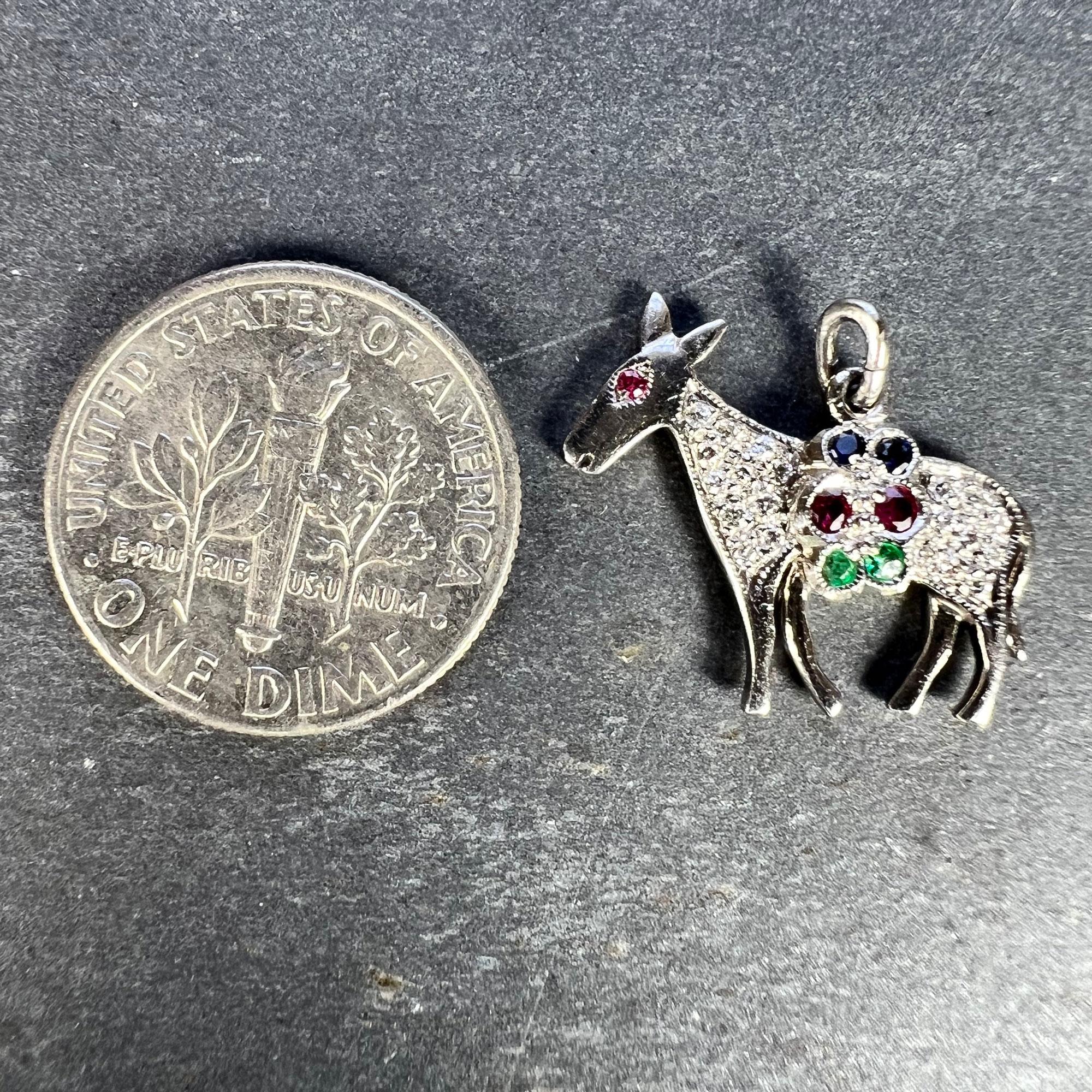 Art Deco Donkey Mule Horse Platinum Diamond Ruby Sapphire Emerald Charm Pendant For Sale 6