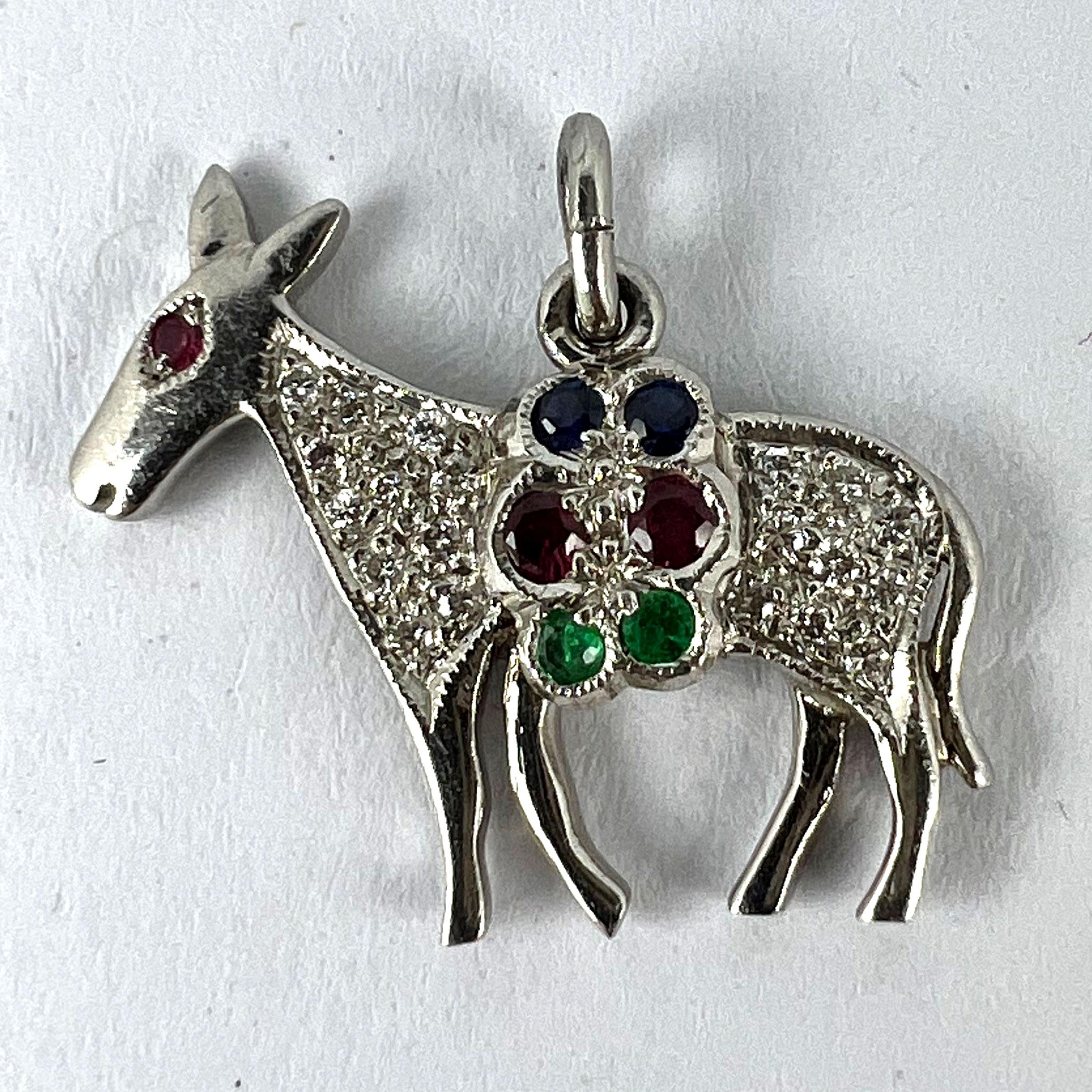 Art Deco Donkey Mule Horse Platinum Diamond Ruby Sapphire Emerald Charm Pendant For Sale 7