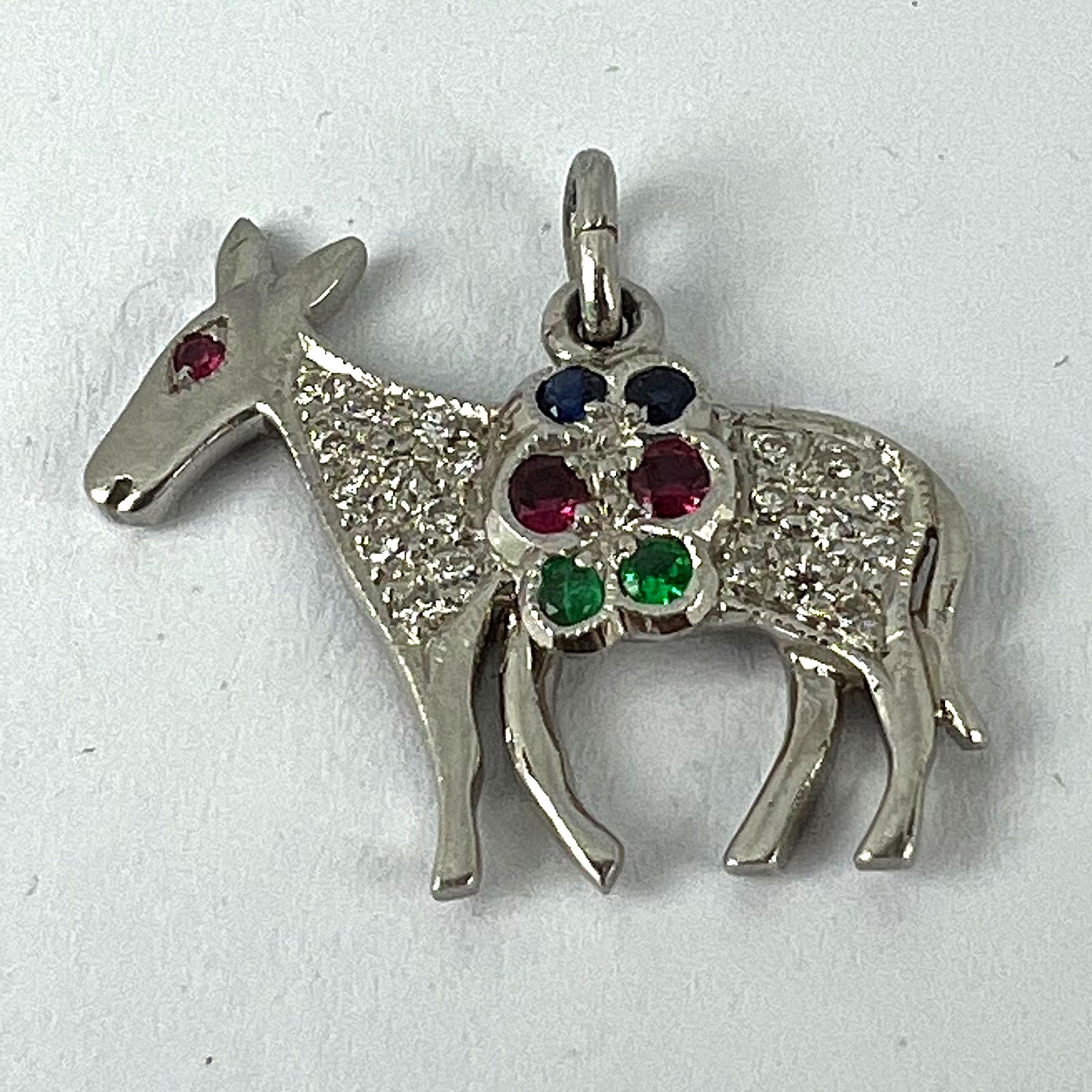 Art Deco Donkey Mule Horse Platinum Diamond Ruby Sapphire Emerald Charm Pendant For Sale 8
