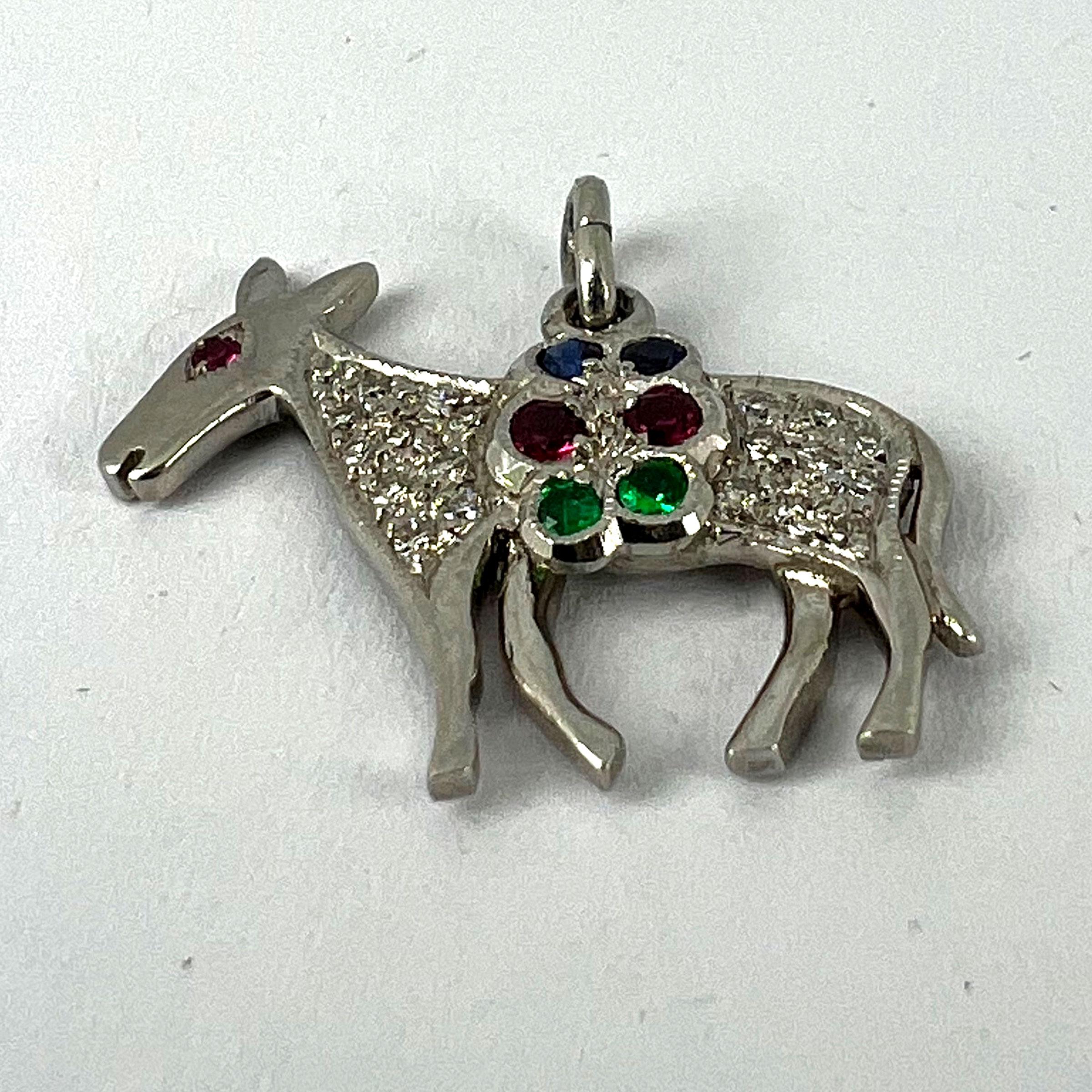 Art Deco Donkey Mule Horse Platinum Diamond Ruby Sapphire Emerald Charm Pendant For Sale 9