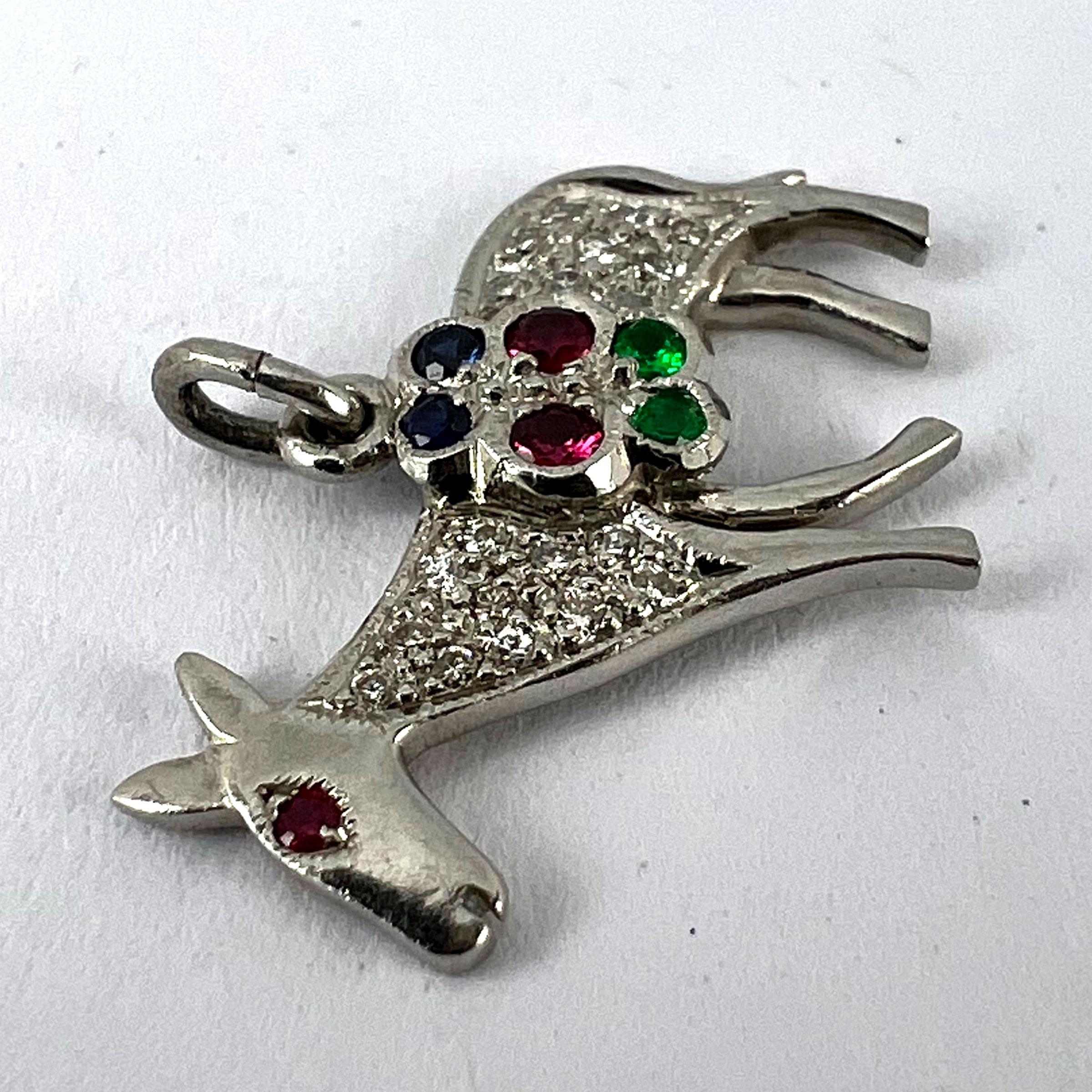 Art Deco Donkey Mule Horse Platinum Diamond Ruby Sapphire Emerald Charm Pendant For Sale 10