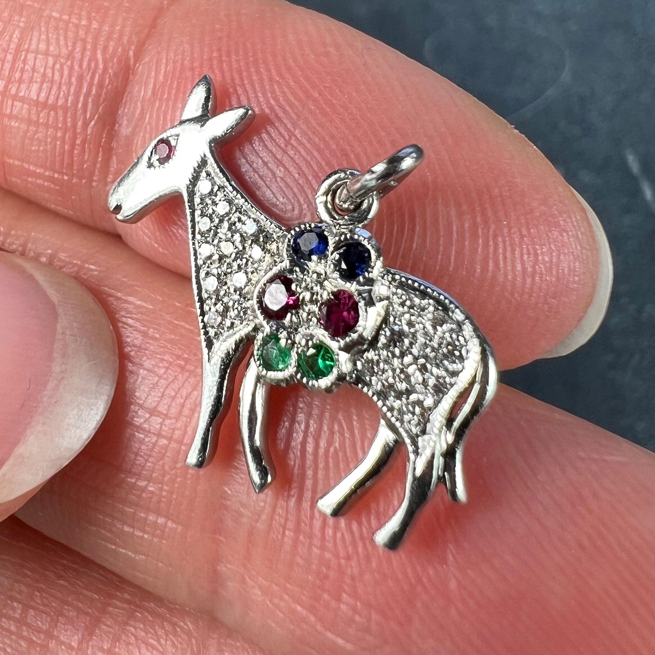 Art Deco Donkey Mule Horse Platinum Diamond Ruby Sapphire Emerald Charm Pendant For Sale 1
