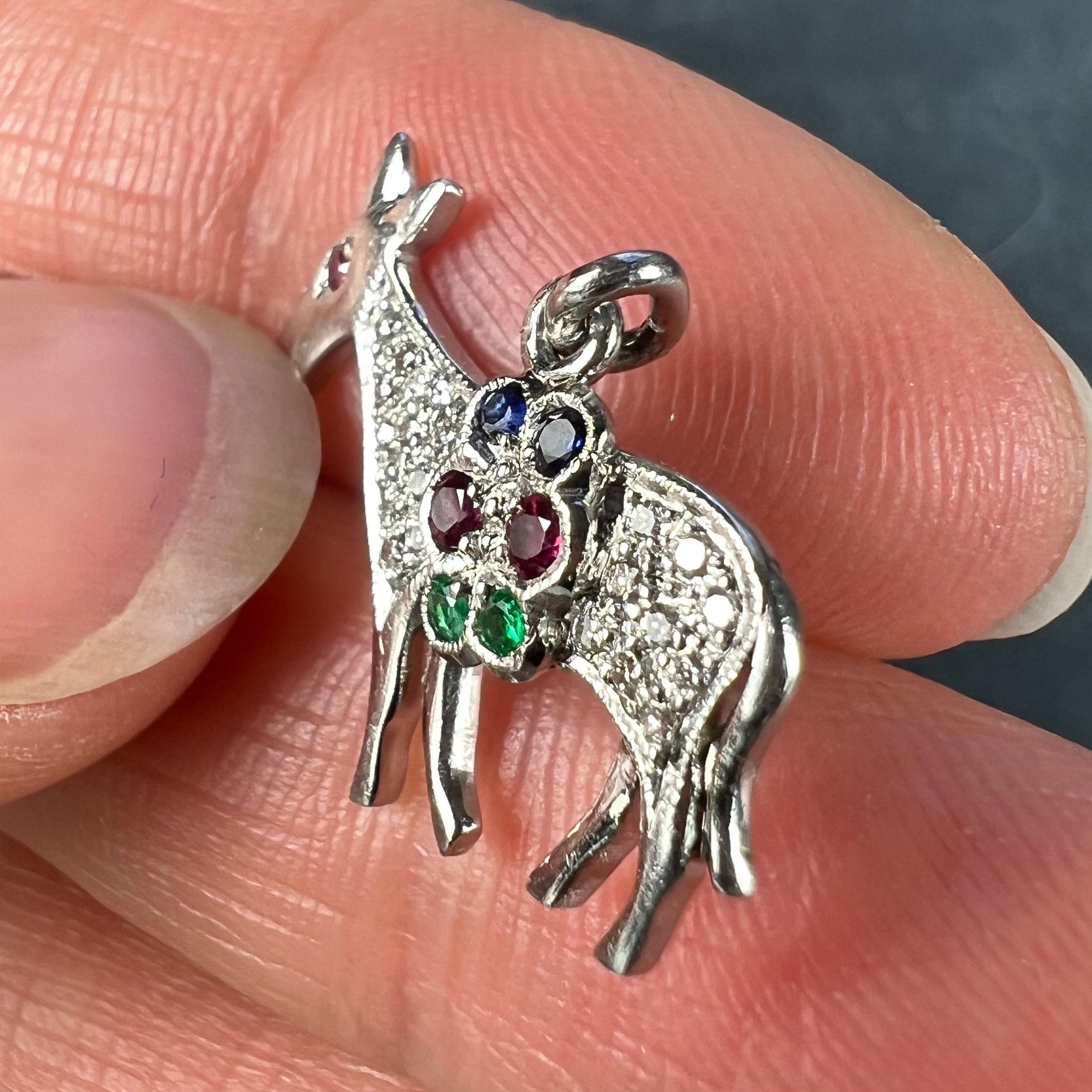 Art Deco Donkey Mule Horse Platinum Diamond Ruby Sapphire Emerald Charm Pendant For Sale 2
