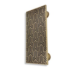 Art Deco brass door pull – Engraved geometric pattern with black resin, 18.5 × 9