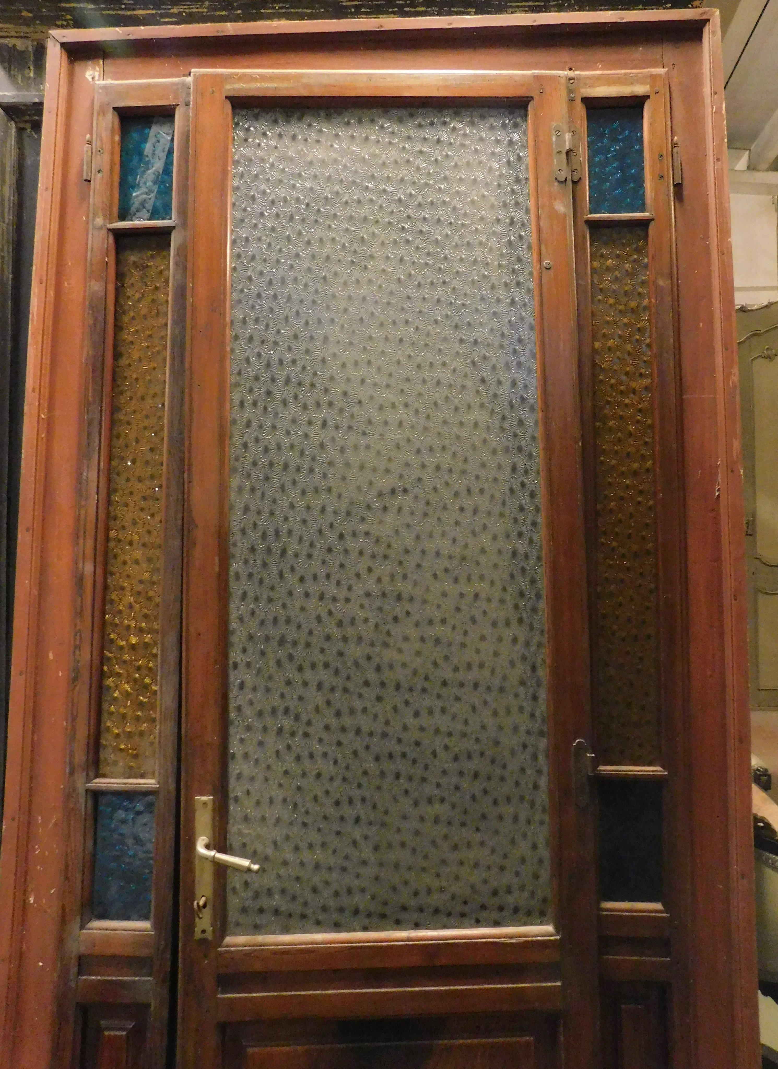 Tür im Art déco-Stil mit farbigem Glas, frühe 1900er Jahre, Italien (Handgefertigt) im Angebot