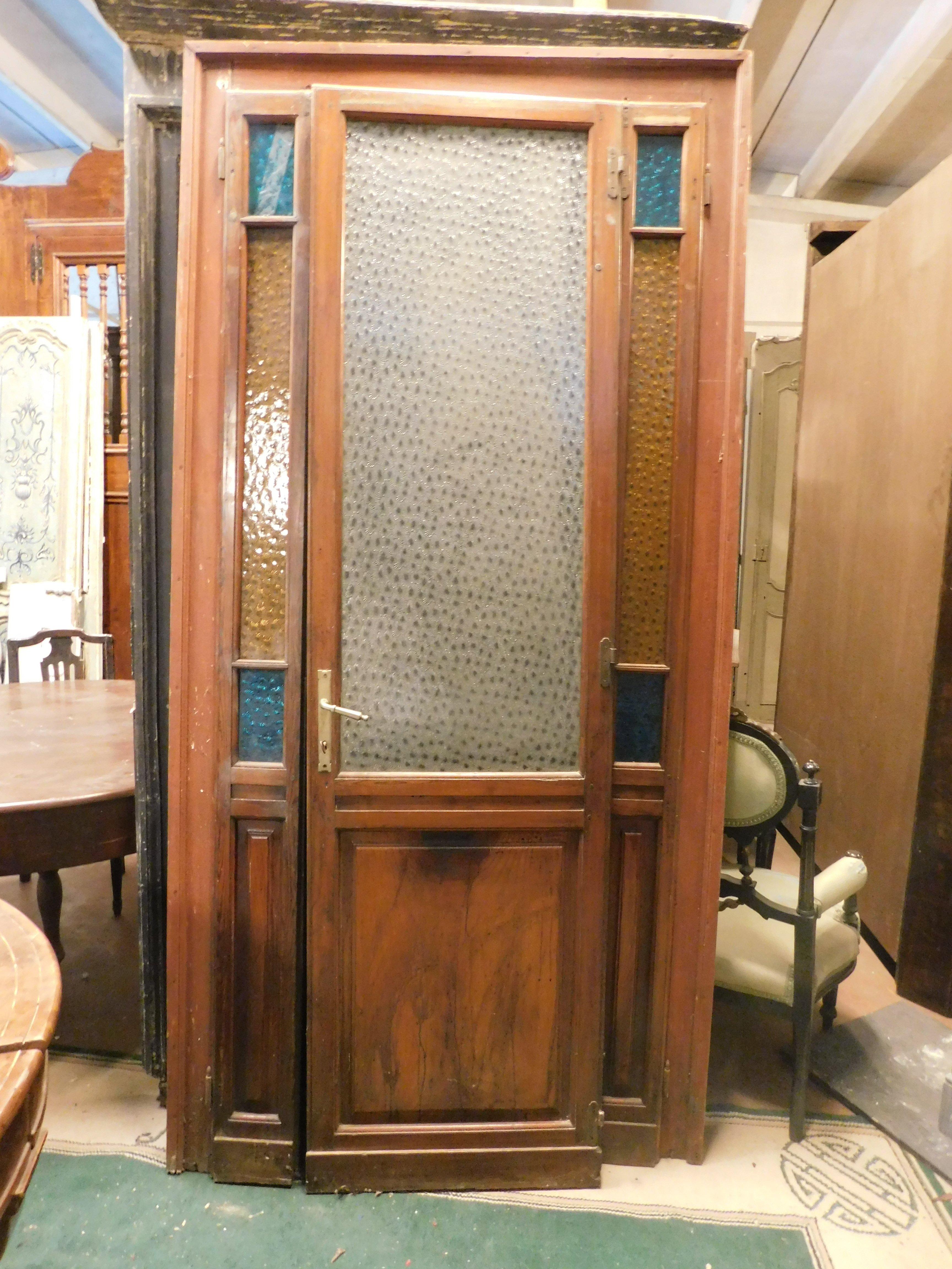 Hand-Crafted Art Deco Door with Colored Glass, Early 1900s Italy For Sale