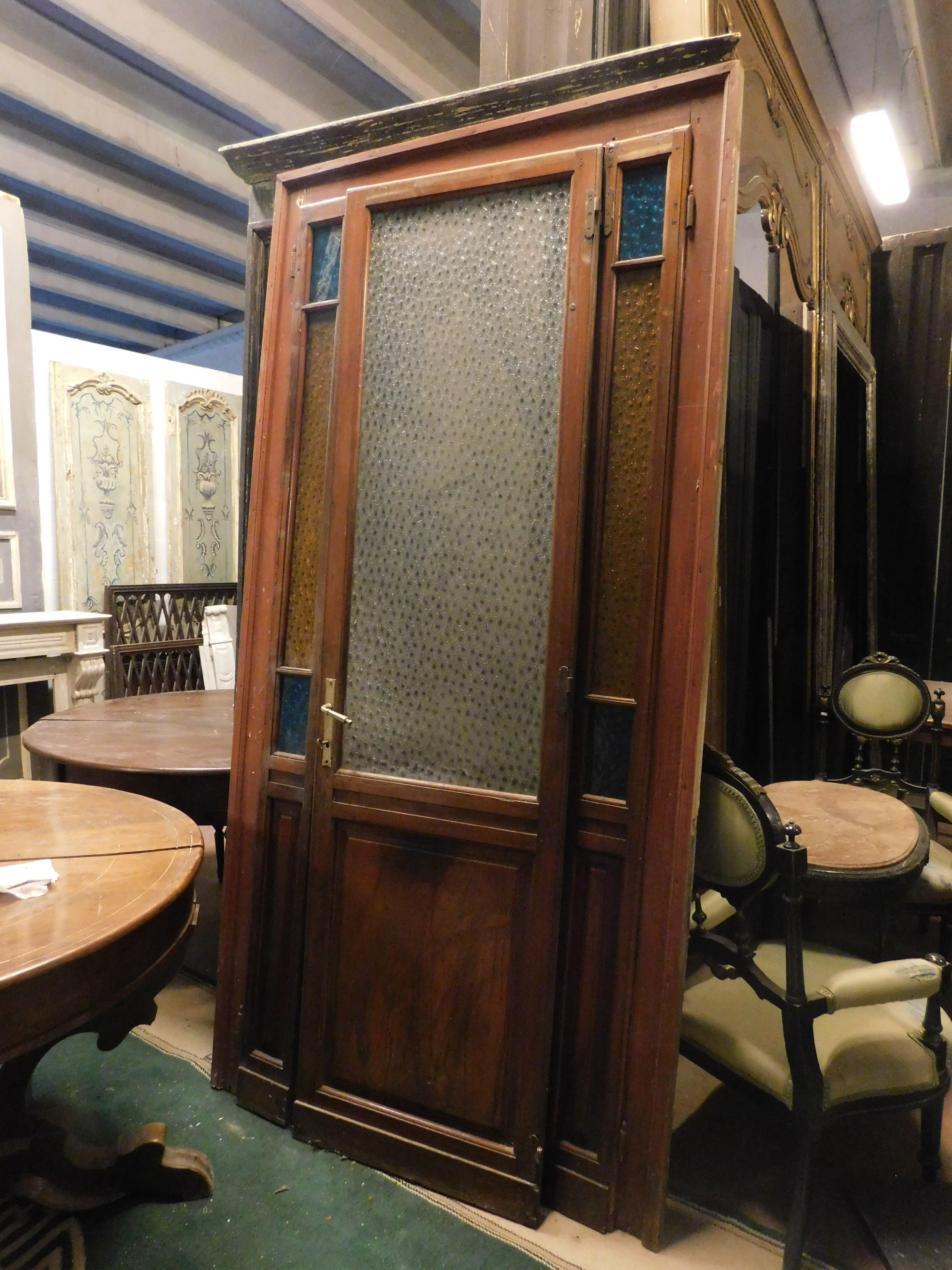 Art Deco Door with Colored Glass, Early 1900s Italy In Good Condition For Sale In Cuneo, Italy (CN)