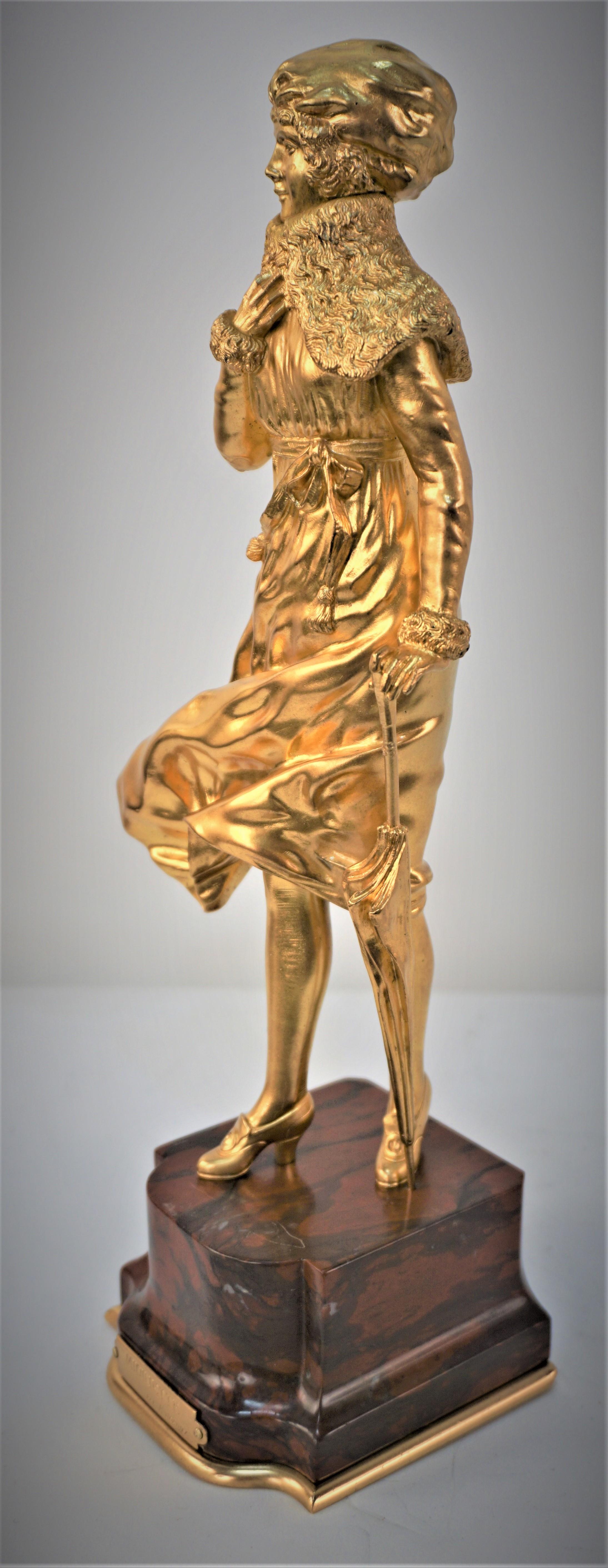 Sculpture en bronze Art Déco-Dore de R. Joanny Durand en vente 2