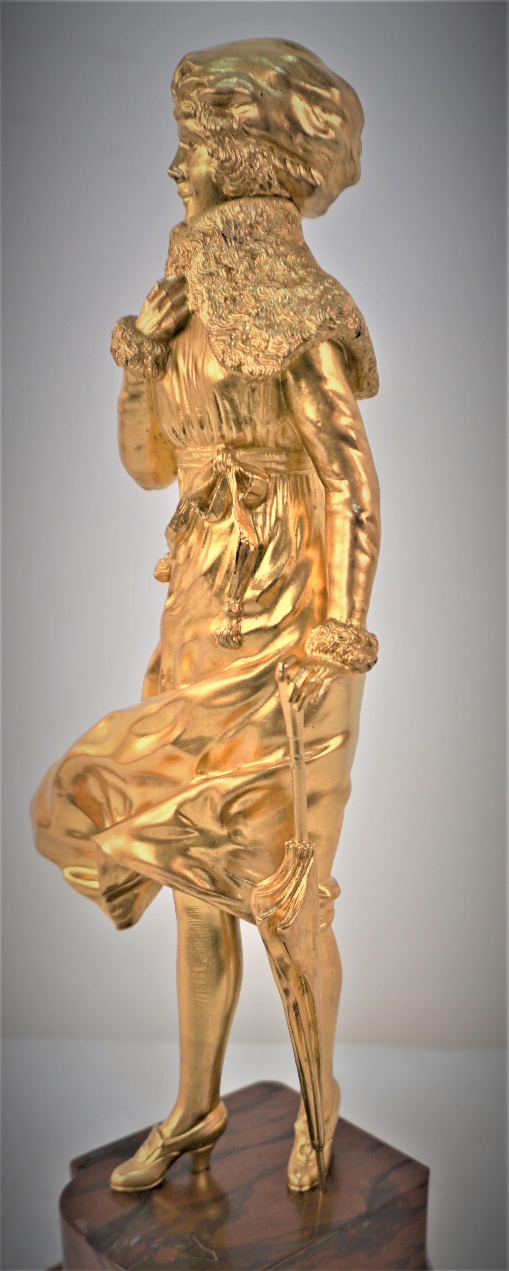 French Art Deco-Dore Bronze Sculpture by R. Joanny Durand For Sale
