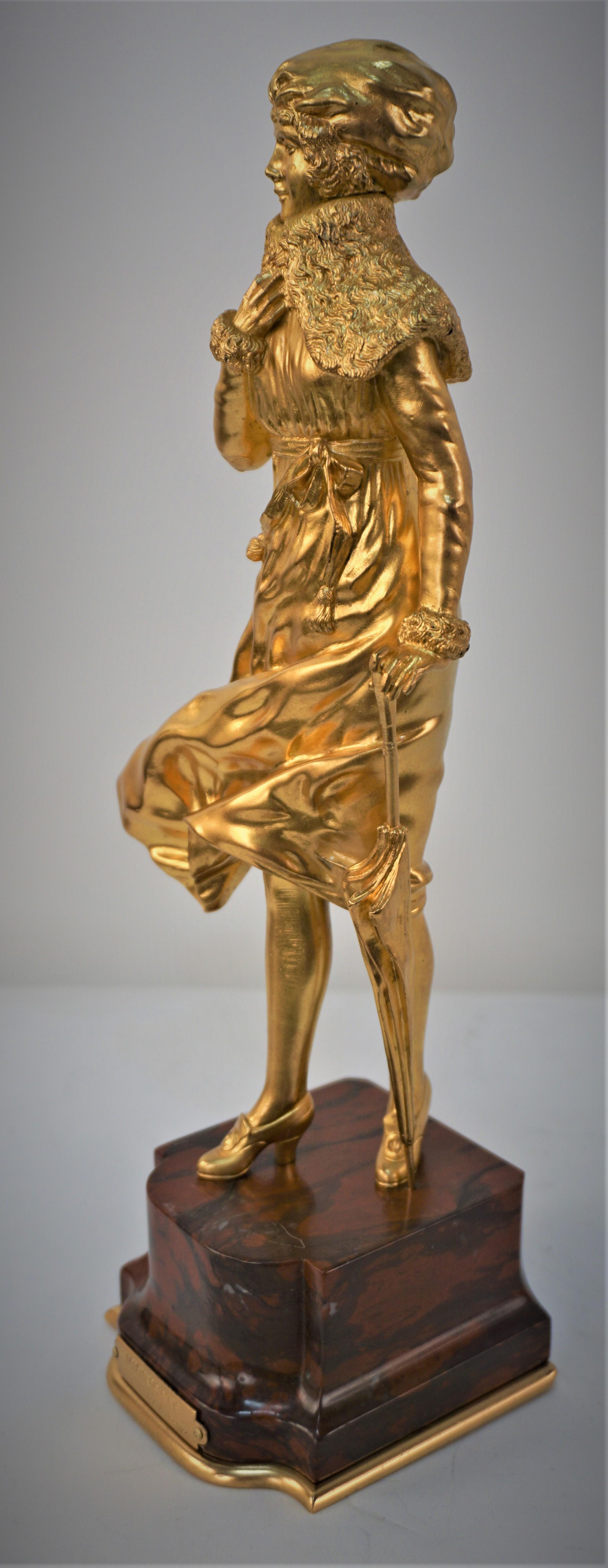 Art Deco-Dore Bronze Sculpture by R. Joanny Durand For Sale 2