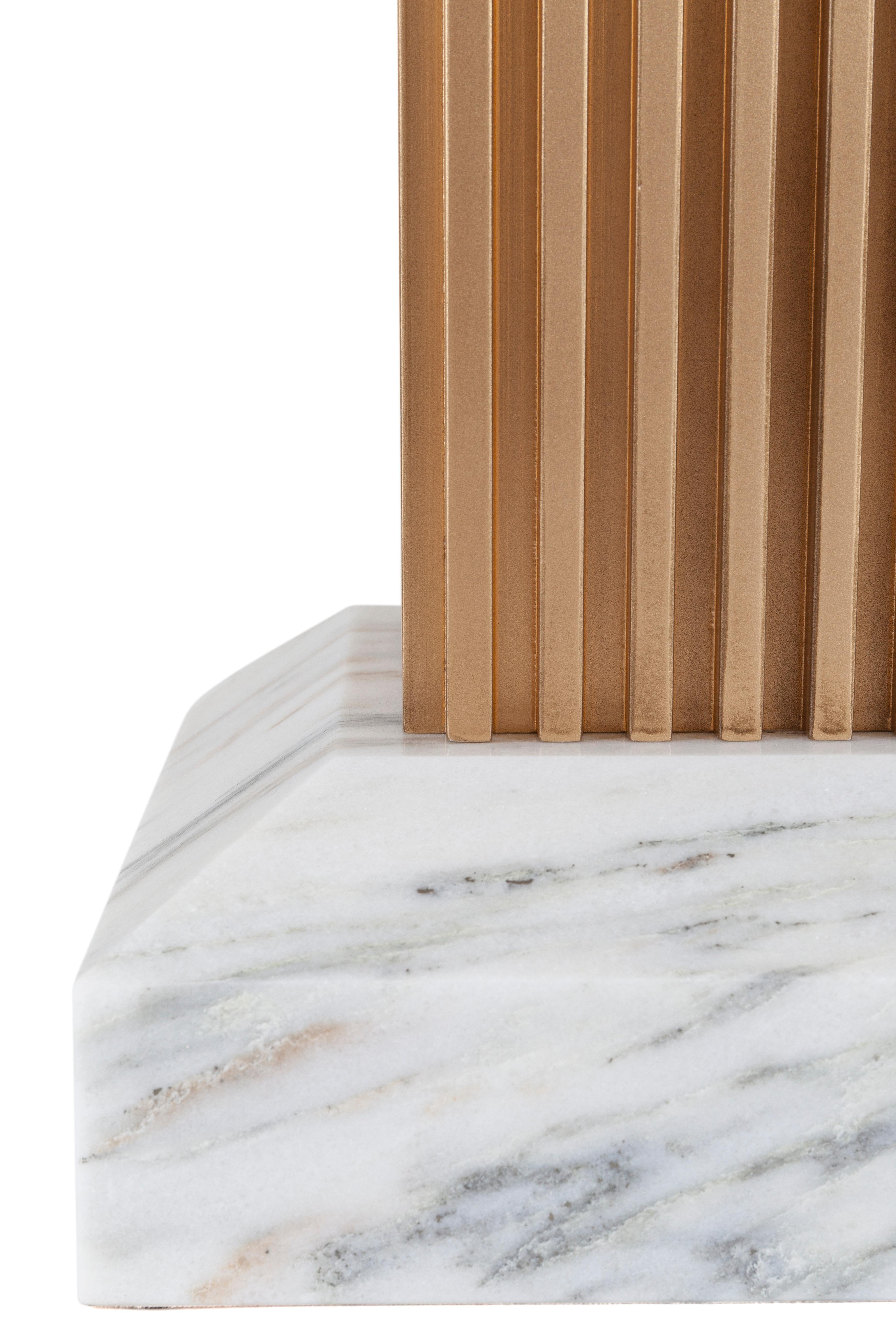 Contemporary Art Deco Doric Side Table Calacatta Marble Gold Handmade Portugal Greenapple For Sale