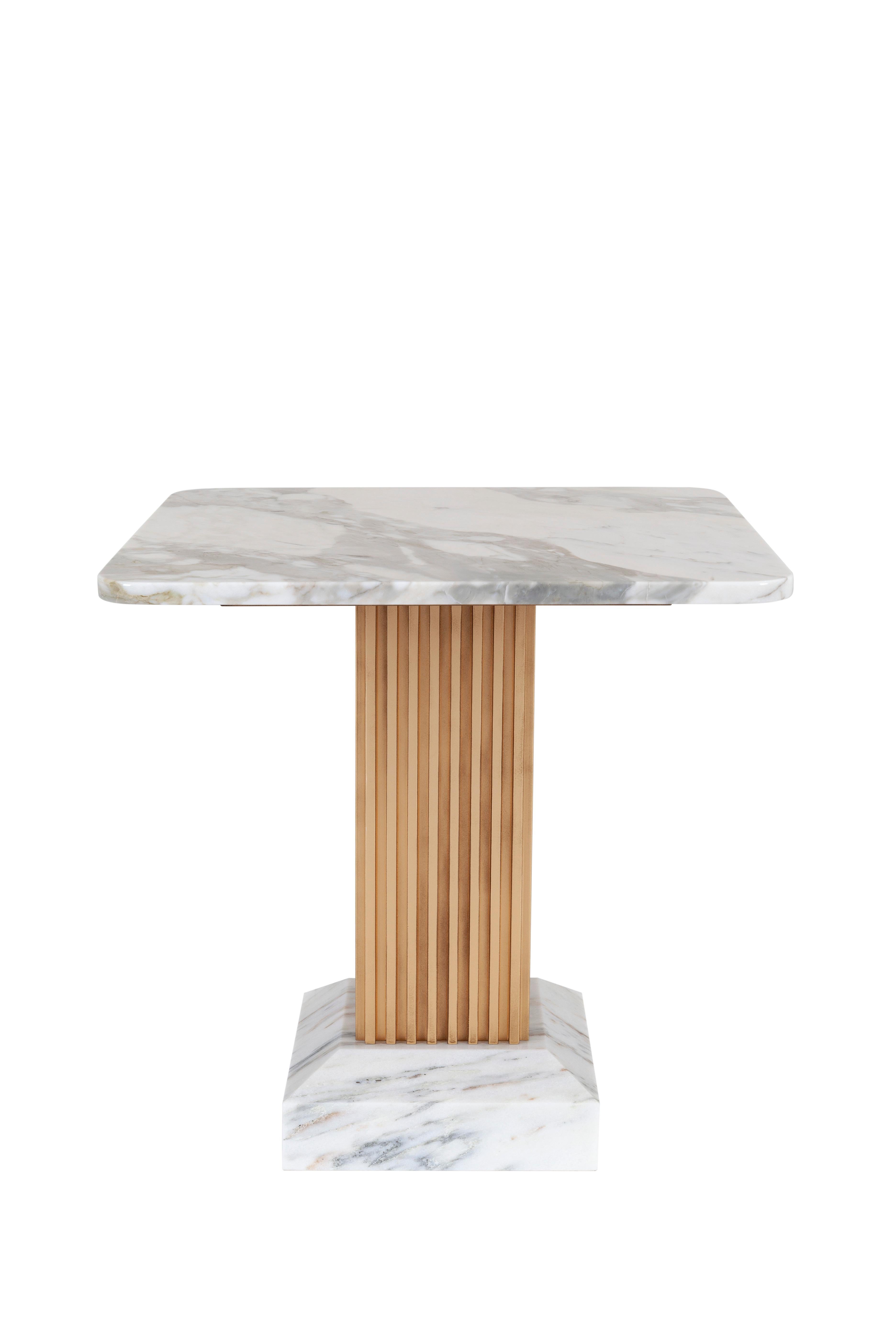 Wood Art Deco Doric Side Table Calacatta Marble Gold Handmade Portugal Greenapple For Sale