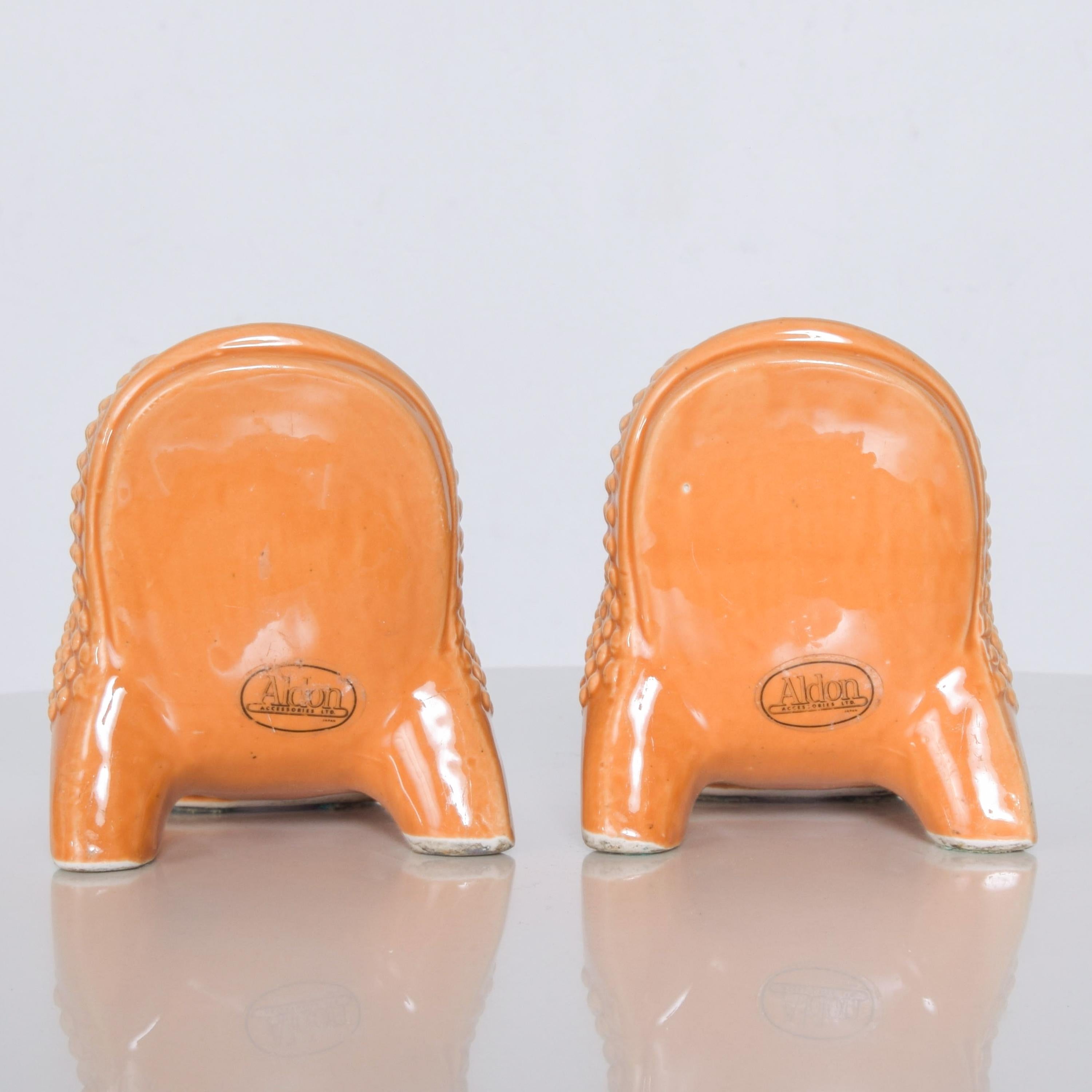 Late 20th Century Art Deco Dotted Orange Ceramic Frog Whimsical Set of Bookends Modern, Japan 1975