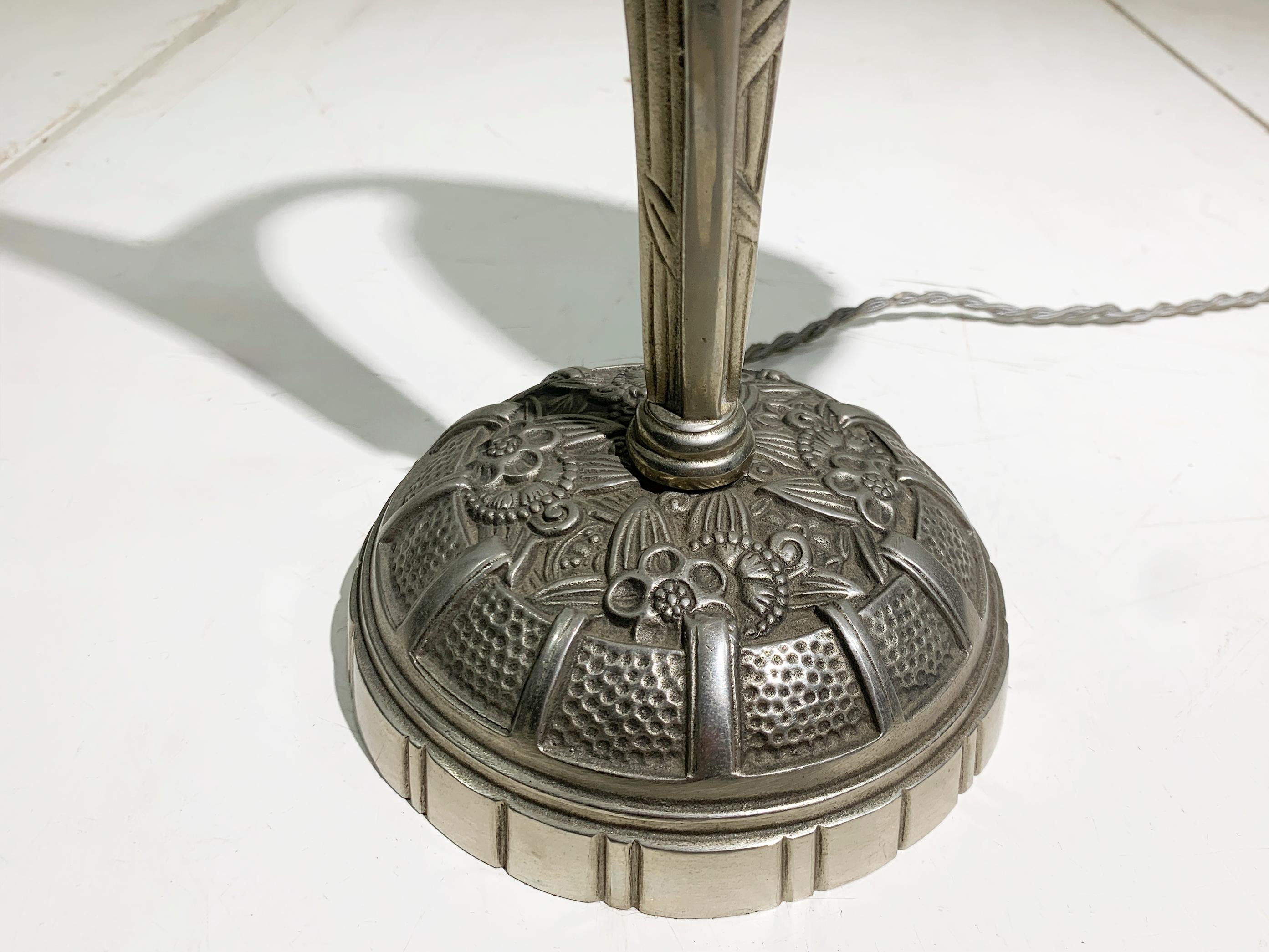 Art Deco Double Arm Table Lamp in Press Molded Glass/Nickeled Bronze, circa 1930 For Sale 2