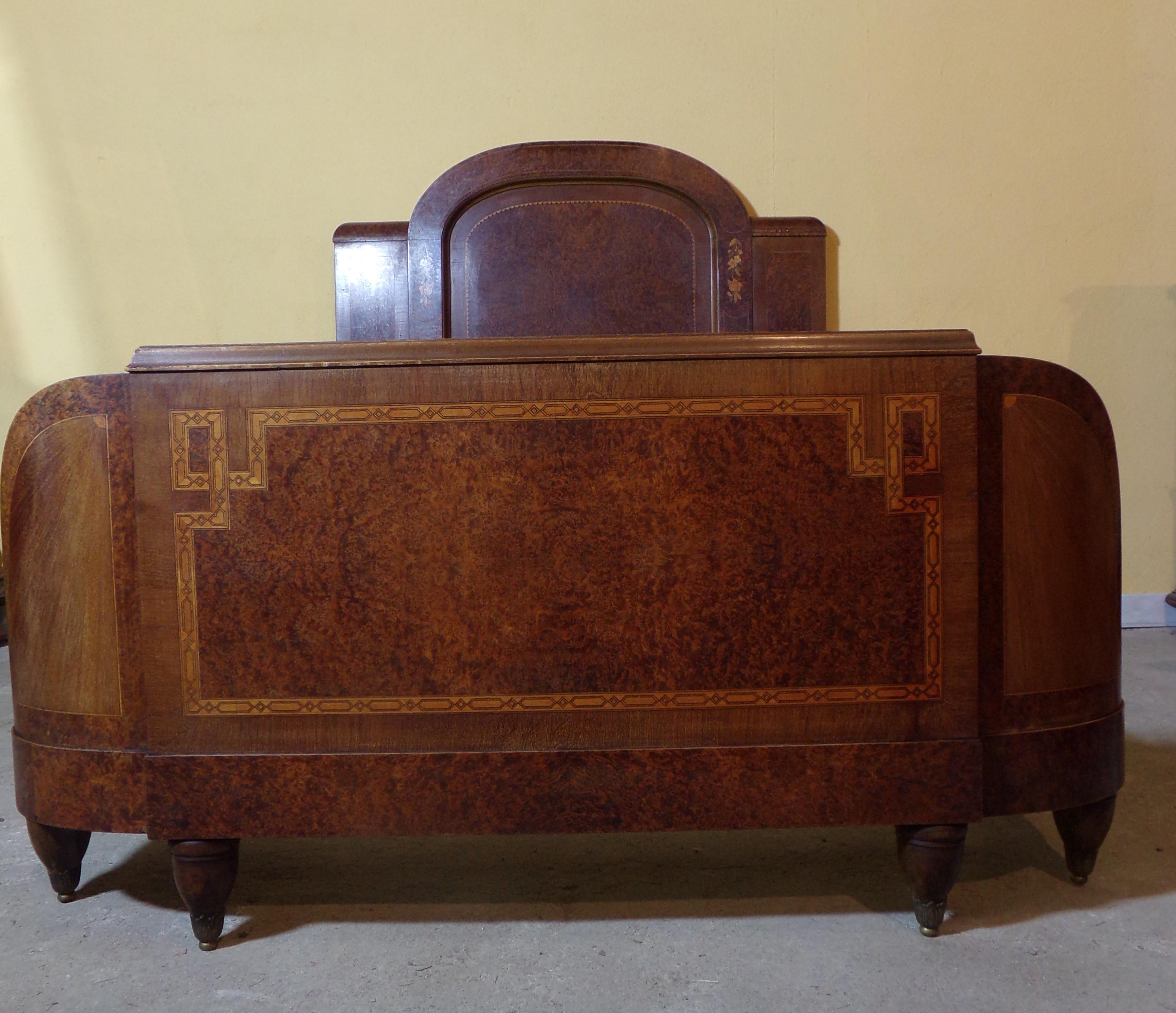 Veneer Art Deco Double Bed, C 1920 For Sale