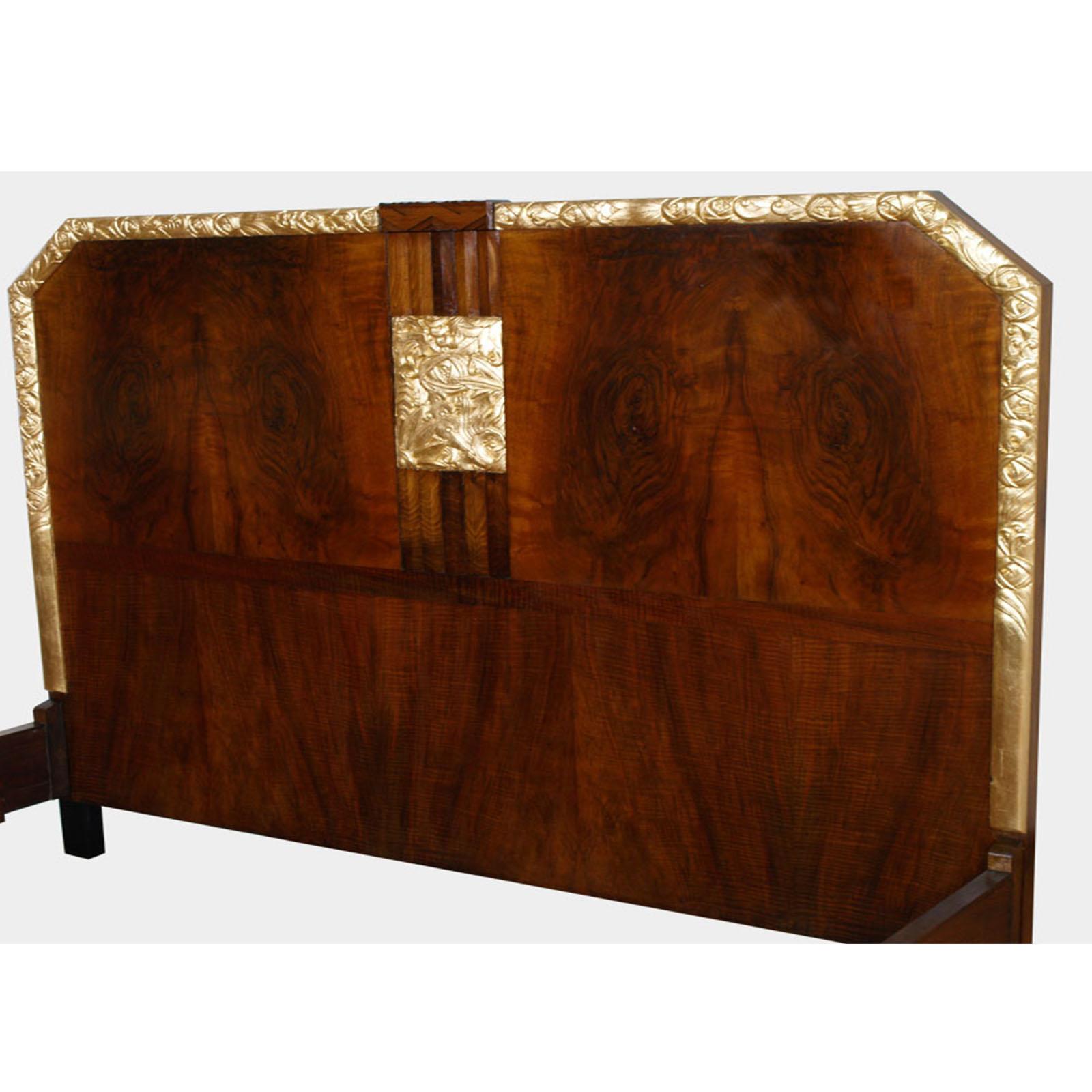 Italian Art Deco Double Bed & Nightstands by Atelier Varedo, Gino Maggioni attributed. For Sale
