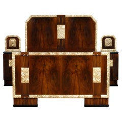Used Art Deco Double Bed & Nightstands by Atelier Varedo, Gino Maggioni attributed.