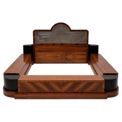 Art Deco double bed – Rosewood, black lacquer and sandblasted glass – 1930s