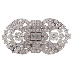 Antique Art Deco double-clip 5.52 carats diamonds brooch