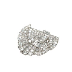 Art Deco Double Clip Diamant 9 Karat Brosche Platin