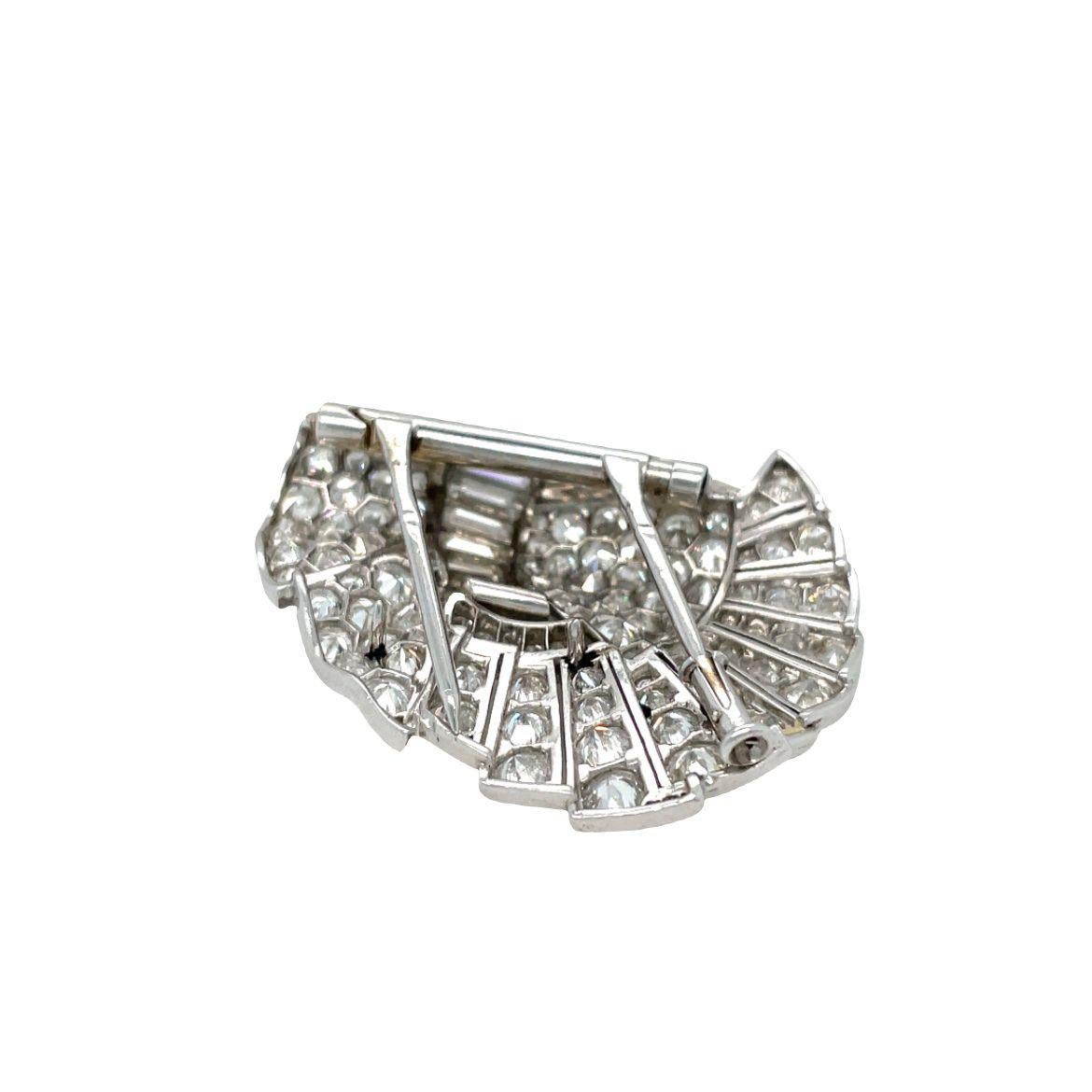 Art Deco Double Clip Diamant 9 Karat Brosche Platin (Art déco) im Angebot
