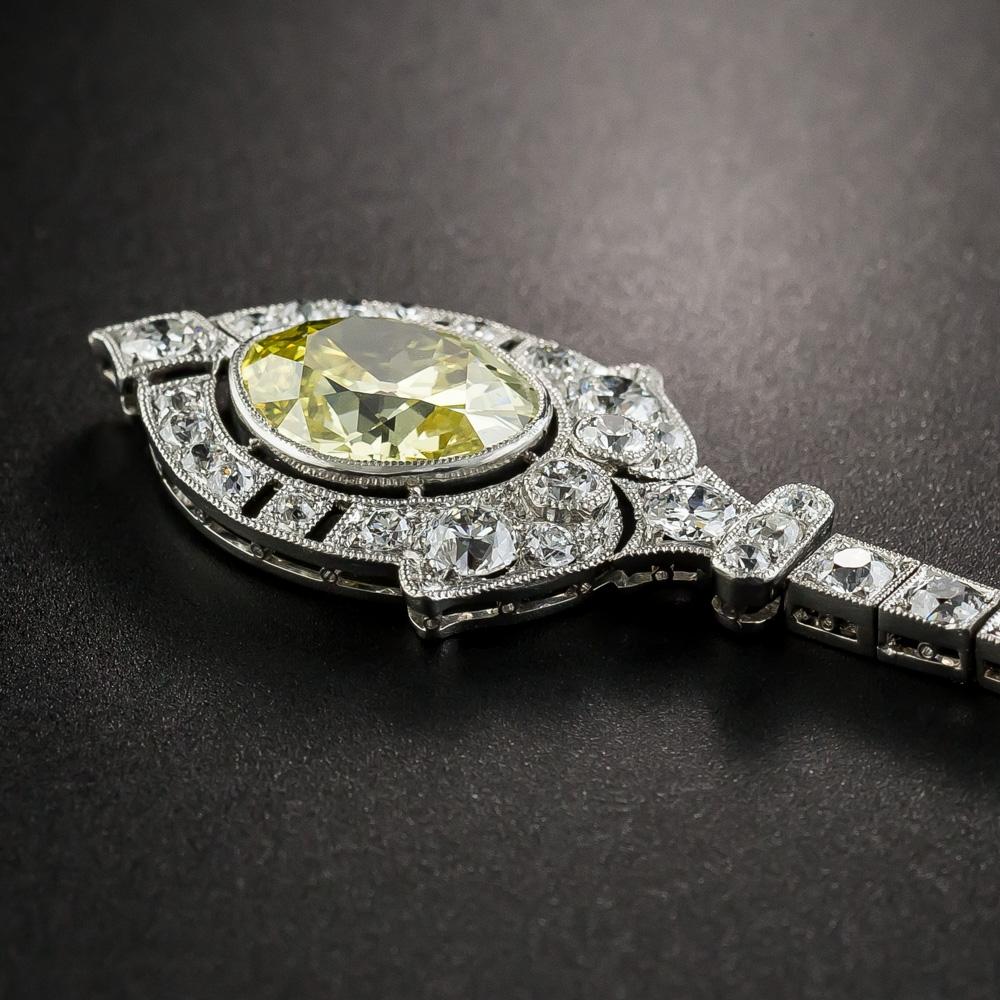 Pear Cut Art Deco Double Fancy Intense Diamond Lavaliere For Sale