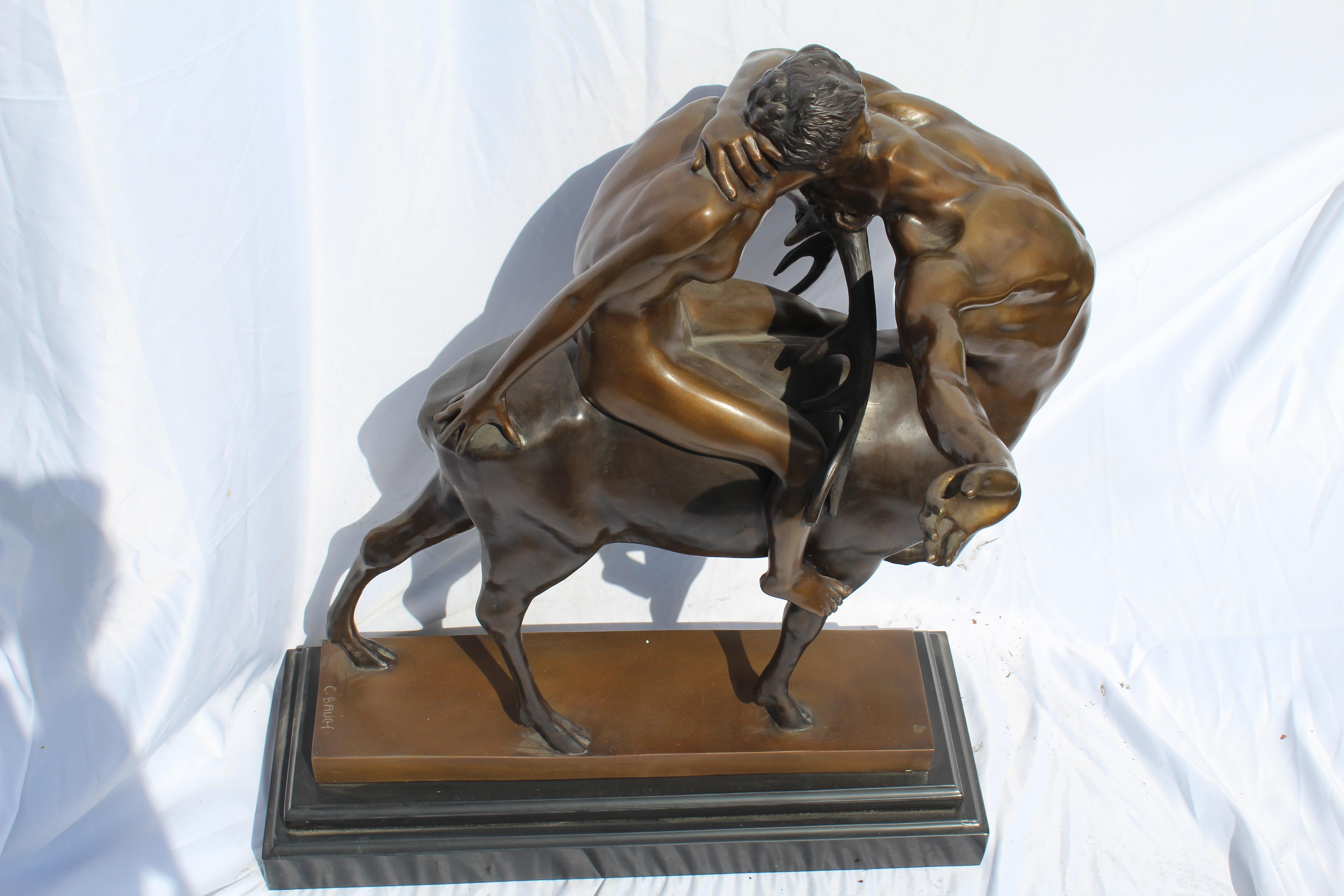 Art Deco Double Figure Bronze, 'Cervitaur' Nude on a Half Man/Deer, Rare Item 2