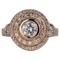 Art Deco Double Halo with Recycled Diamonds Yellow Gold Engagement Ring